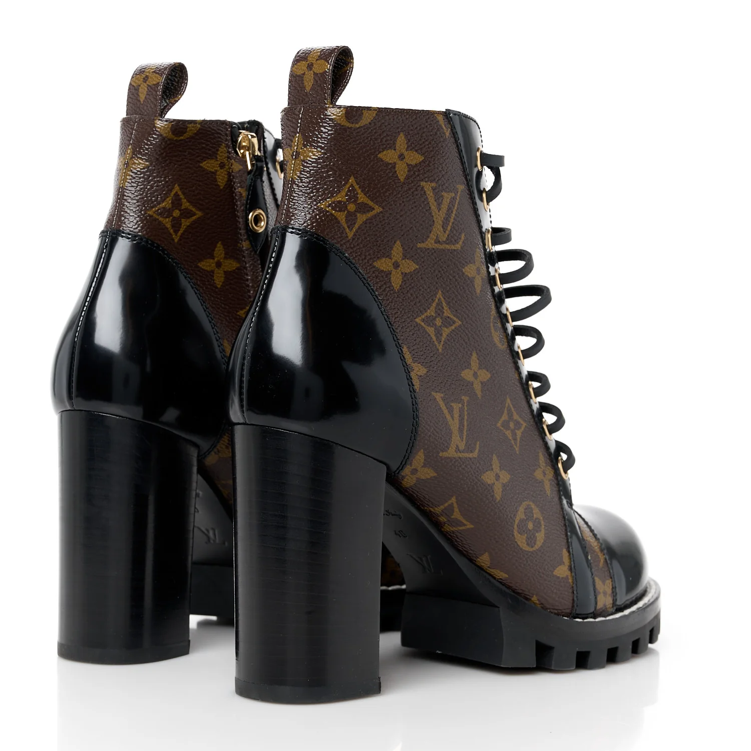 Patent Calfskin Monogram Star Trail Ankle Boots 40 Black