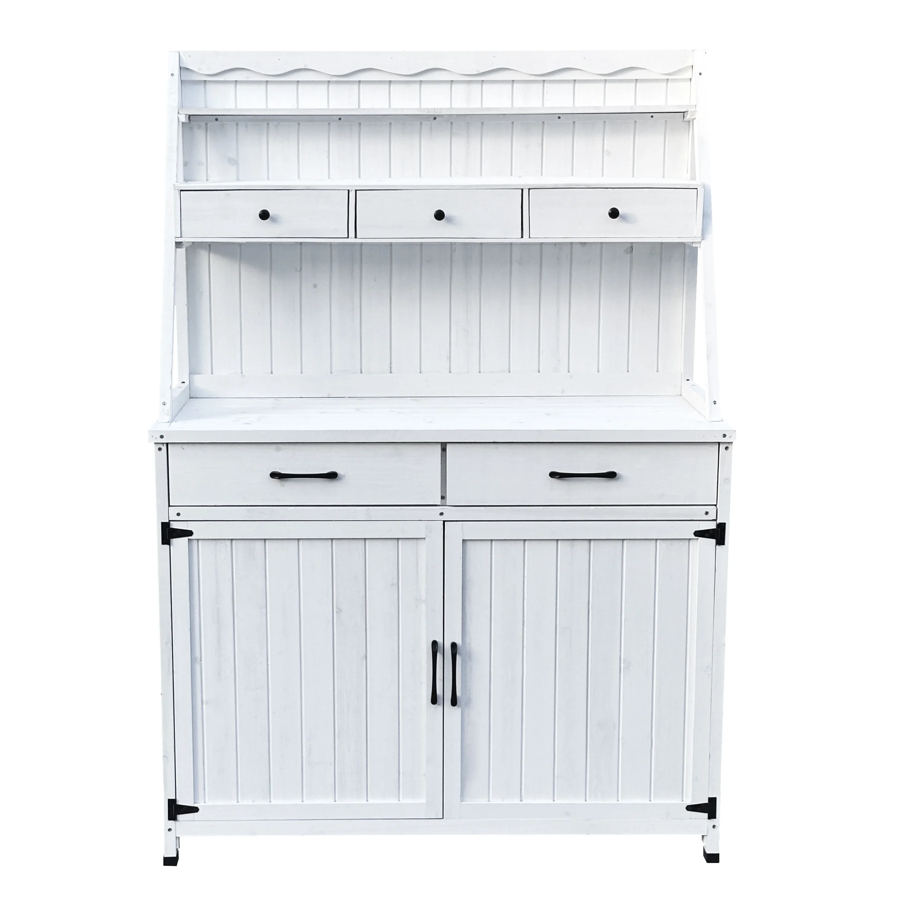 Lisonu Outdoor Potting Bench, White Fir Wood Gardening Table with Storage Cabinet and Drawers, 64.5x45.5x18.9 inches