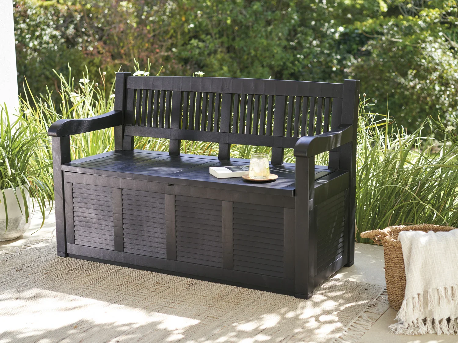 LIVARNO home Banc de jardin avec coffre de rangement, 280 L, en plastique