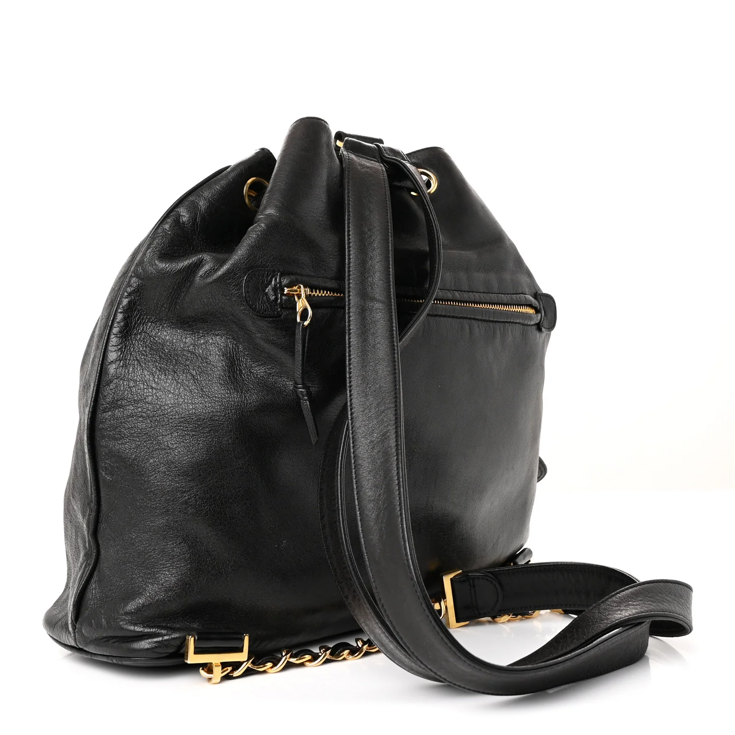 Lambskin CC Drawstring Backpack Black