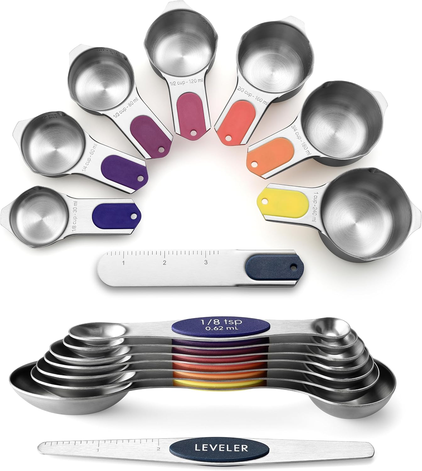 Spring Chef Magnetic Measuring Cups & Spoons Set of 15 with Levelers, Black