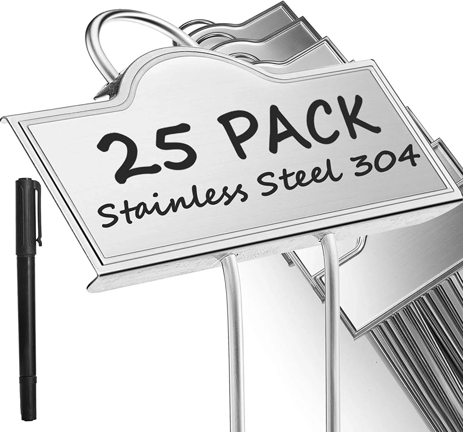 25 Pack Metal Plant Labels Garden Plant Tags Weatherproof Garden Markers - Silver