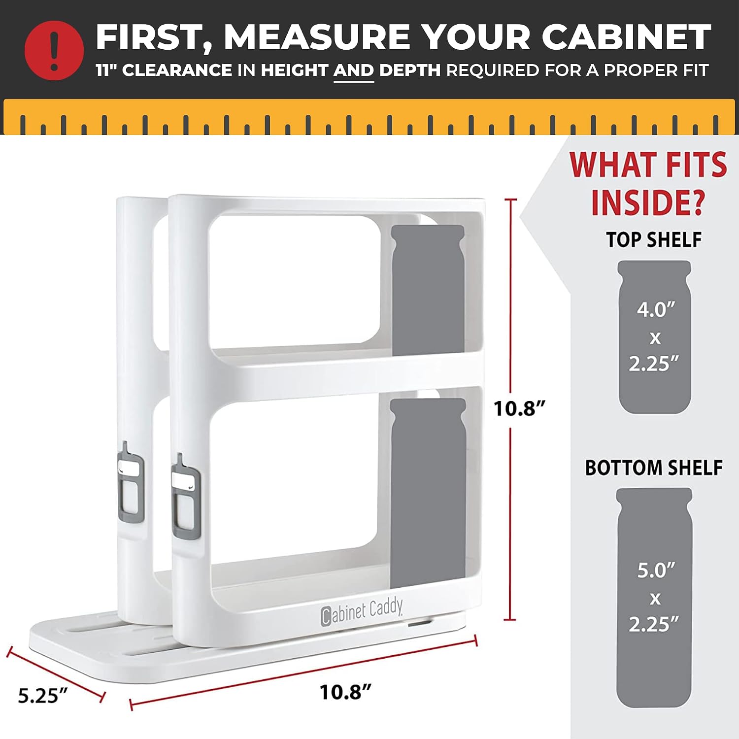 Cabinet Caddy Spice Rack Organizer for Cabinet, Pull & Rotate, 2-Tier