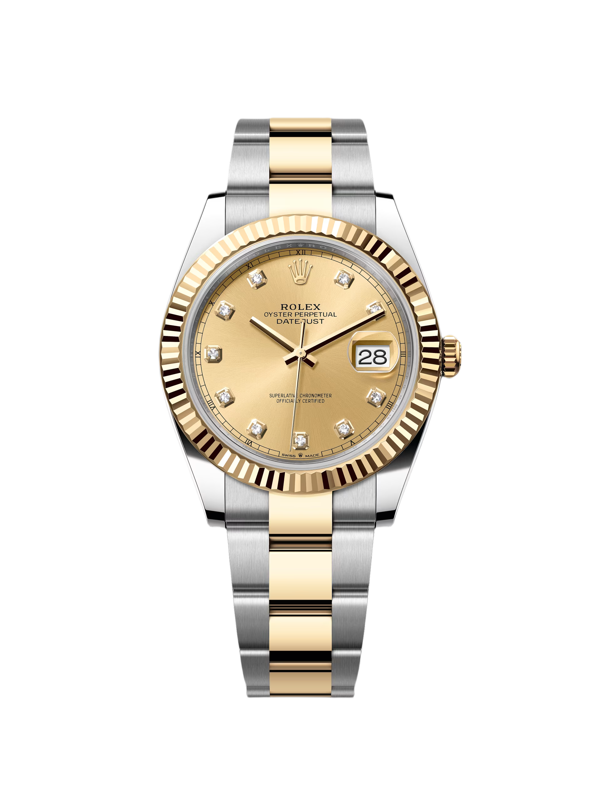 【Super Clone】RLX  Datejust 41mm Two-Tone Yellow Gold Fluted Bezel Champagne Diamond Dial Oyster - 126333