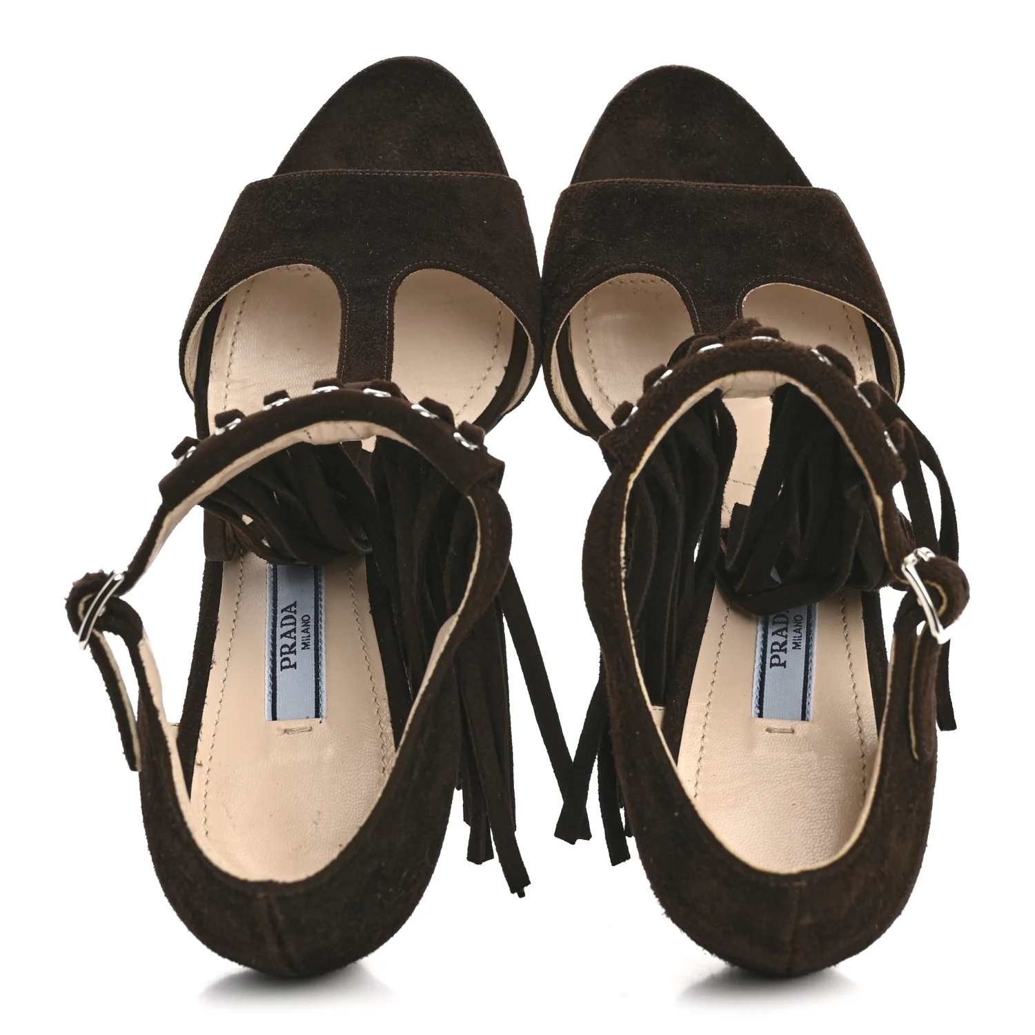 Suede Fringe Peep Toe Sandal 36 Moro
