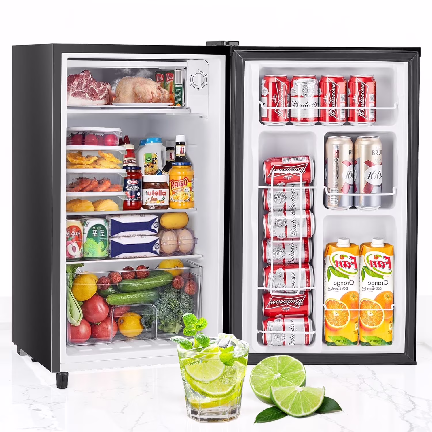 Mini Fridge with Freezer 3.2 Cu.ft Small Refrigerator for Dorm Bedroom, Compact Refrigerators Single Door Adjustable Thermostat Low Noise,Silver(Silver)