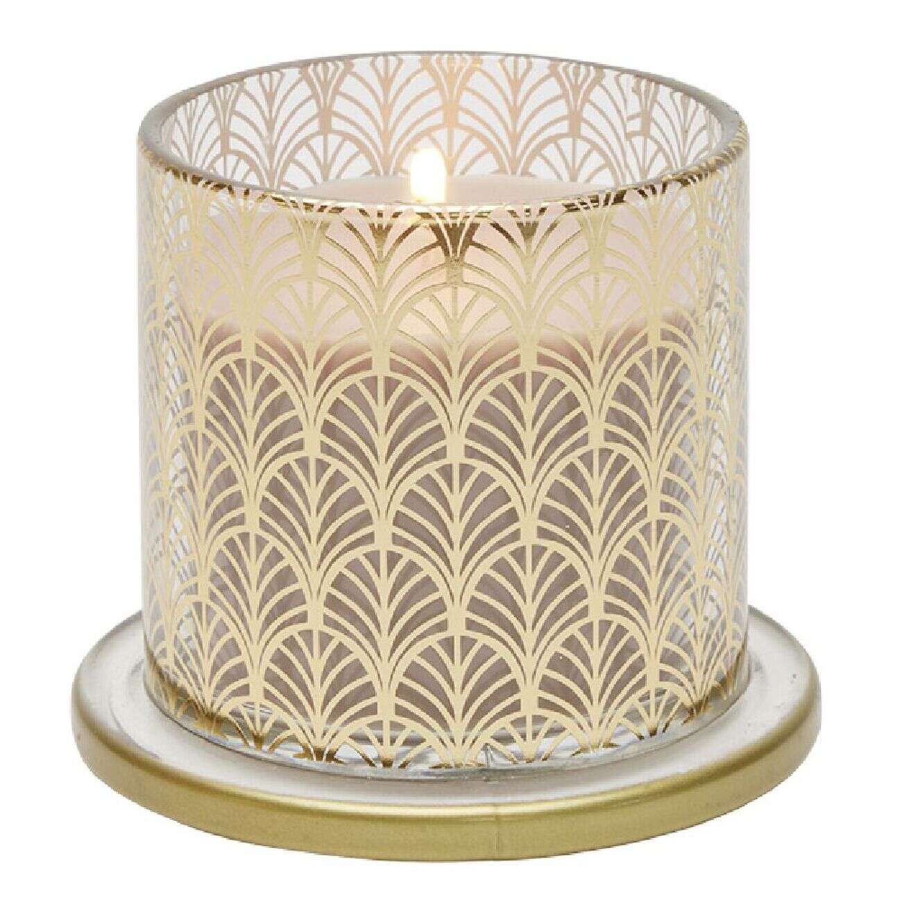 Bougie parfumée beige sous cloche transparent doré