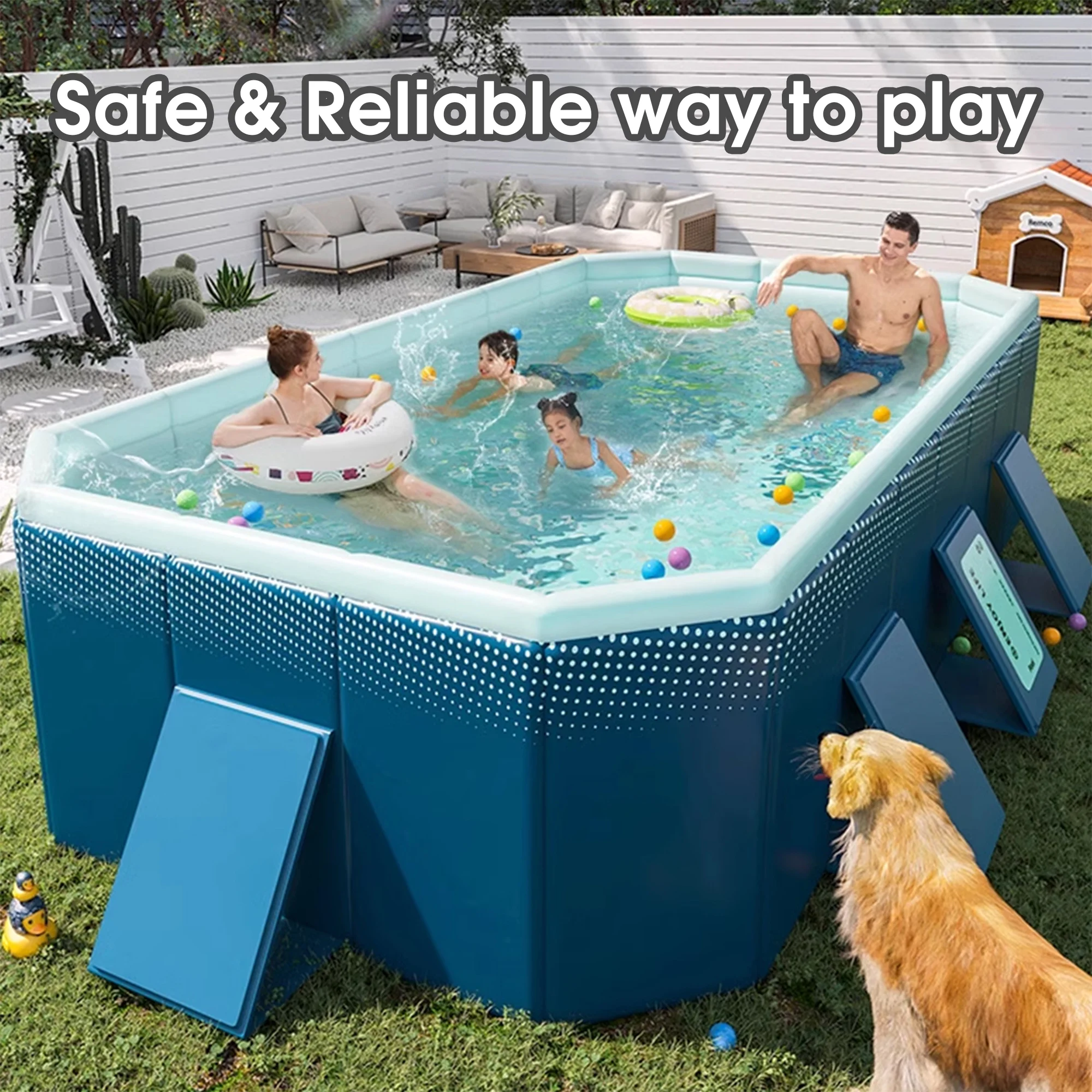 101"Foldable Swimming Pool for 1-6 People,Non-Inflatable Above Ground Garden Pool for Kids, Family(Blue)(100.78" x 65.74" x 19.68"/Blue) - Image 5