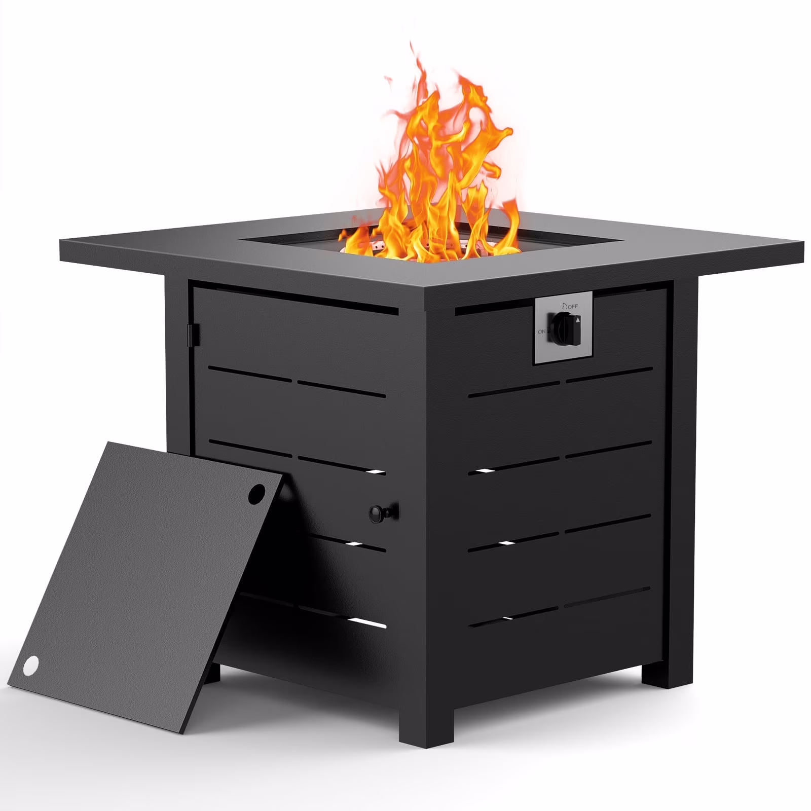 AMONSEE Propane Fire Pit for Outside, 28 GAS Firepit Table with Lid and Lava Rock for Patio Garden Party