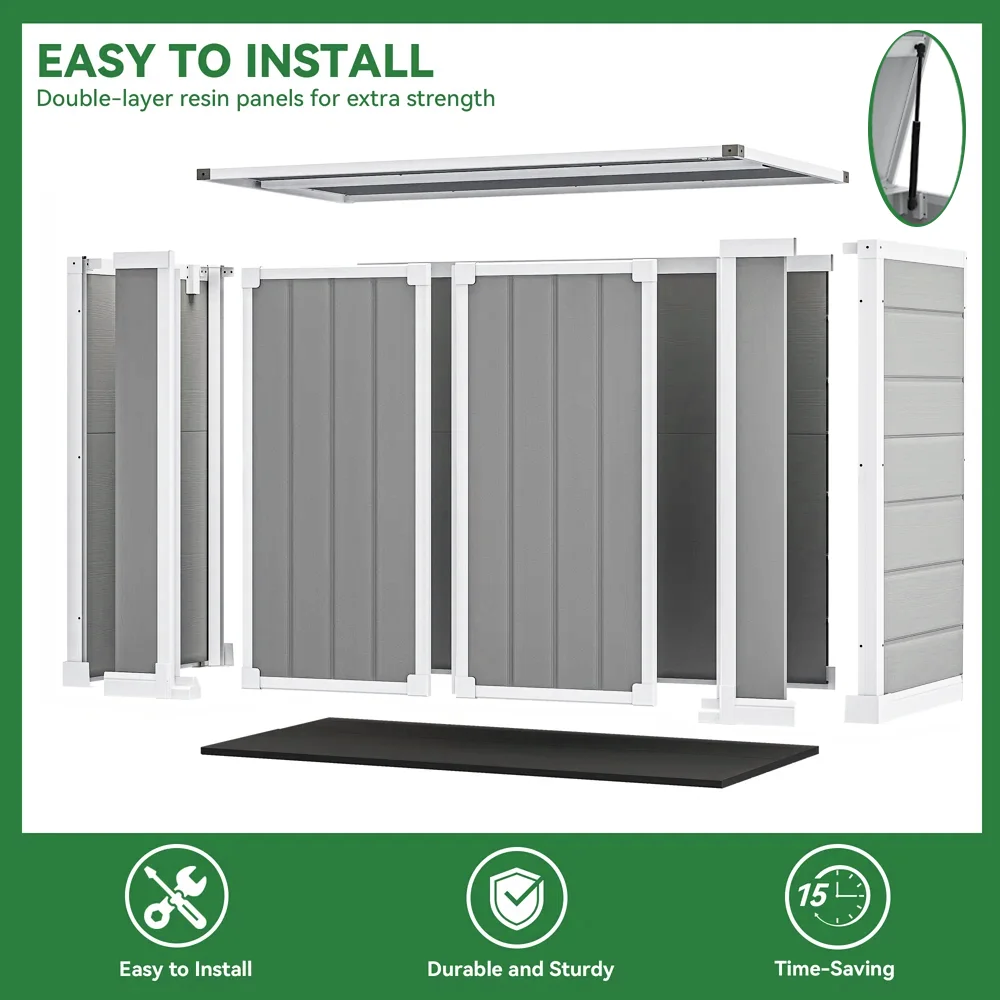 Shed and Outdoor Storage, 41 Cu.Ft Small Outdoor Resin Shed with 3 Doors Floor, 306GAL Deck Box Waterproof Plastic Tool Storage Shed for Cushion Lawn Mower Garbage Cans(Gray) - Image 2
