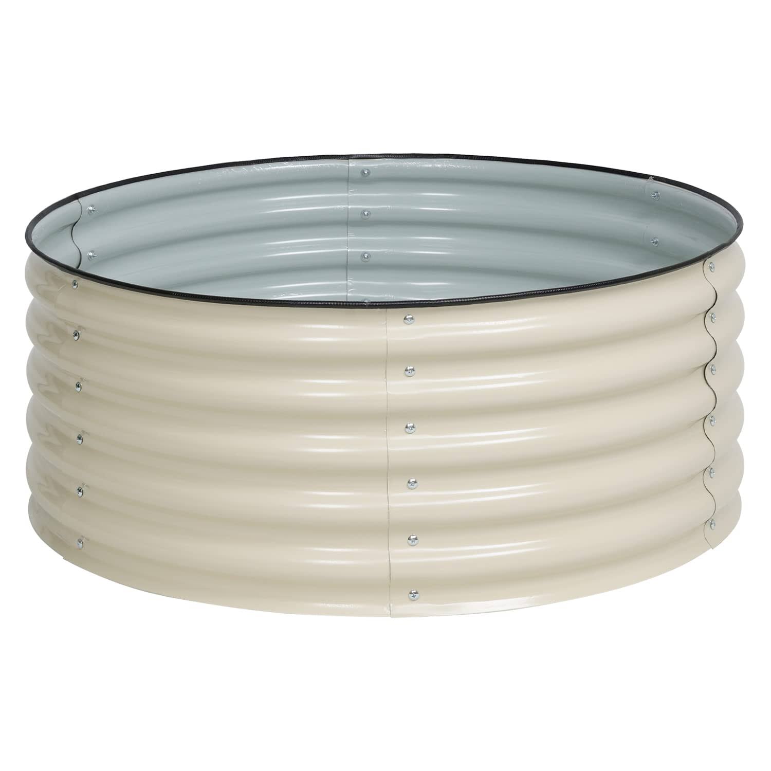 Aoodor 17'' Tall Aluzinc Metal Raised Garden Bed 42'' Round - Outdoor Open-Ended Base Garden Planter Box for Vegetable, Flower, Herb - Beige, Size: 42