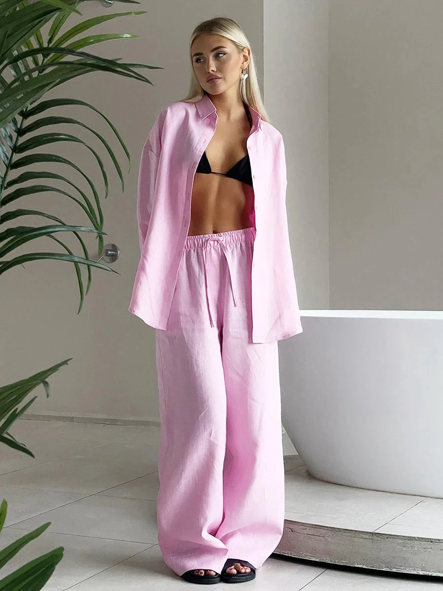 Ensemble en lin avec pantalon et short pour l'été