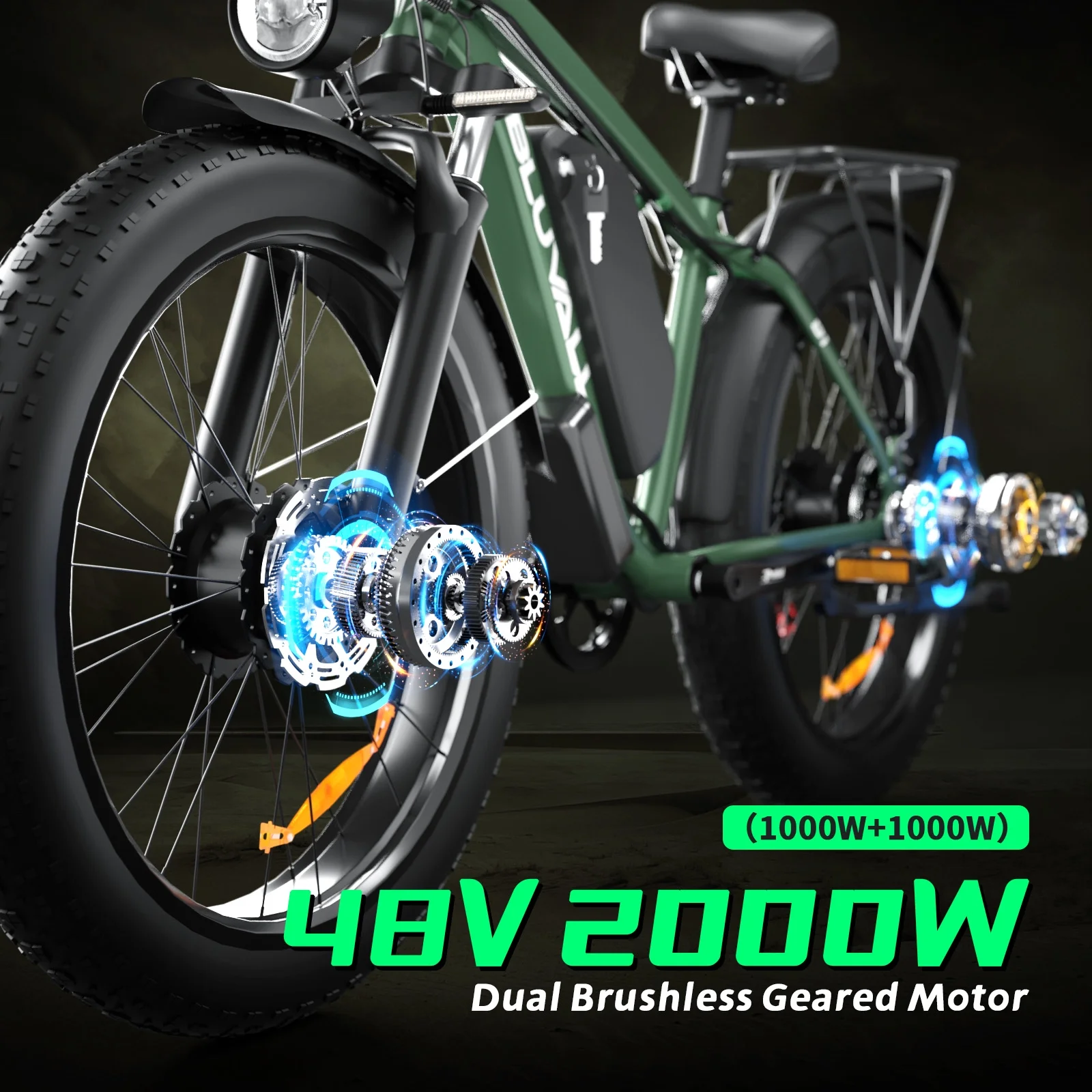 Electric Bike for Adults, 2000W 26'Fat Tire Electric Bike, 35MPH AWD Dual Motor Electric Bicycles, 48V 22.4AH Battery Fast Ebikes Dual Hydraulic Brakes UL 2849(Black) - Image 9