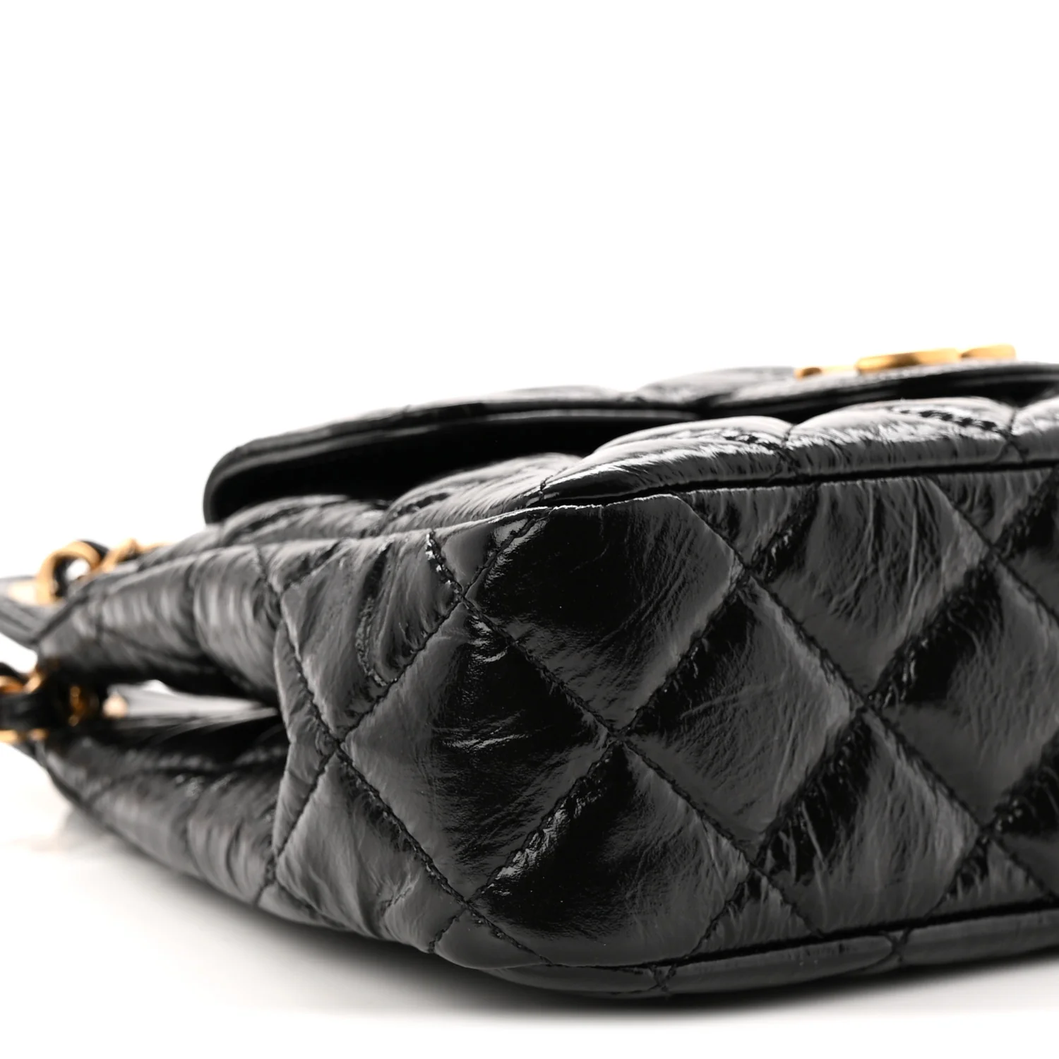 Shiny Crumpled Calfskin Quilted Small Wavy CC Hobo Black
