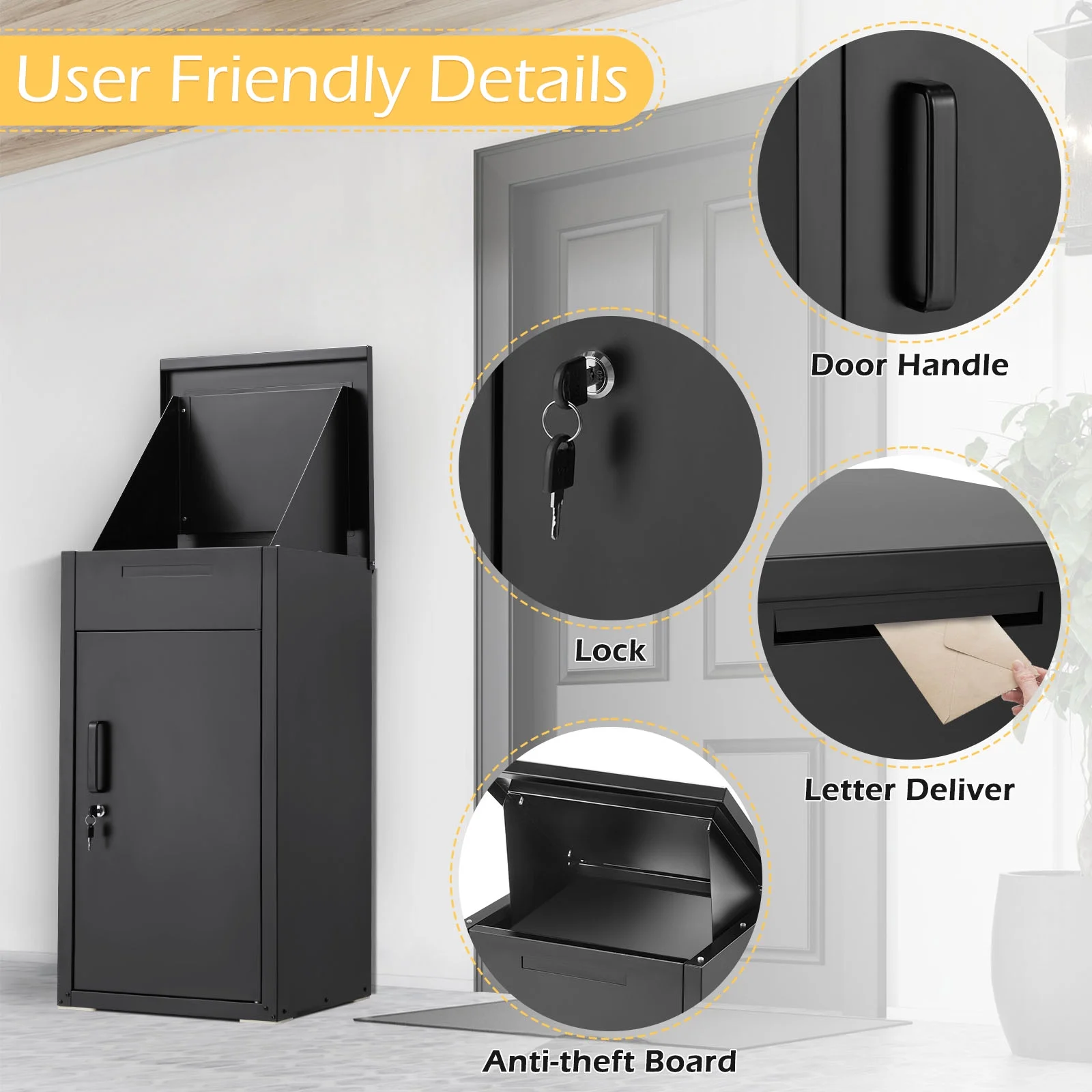 Package Delivery Boxes for Outside Parcel Drop Box Outdoor Storage Box Wall Mounted Express Mail Package Delivery Box 17" x 16" x 38.3" Black(Black/Large) - Image 9