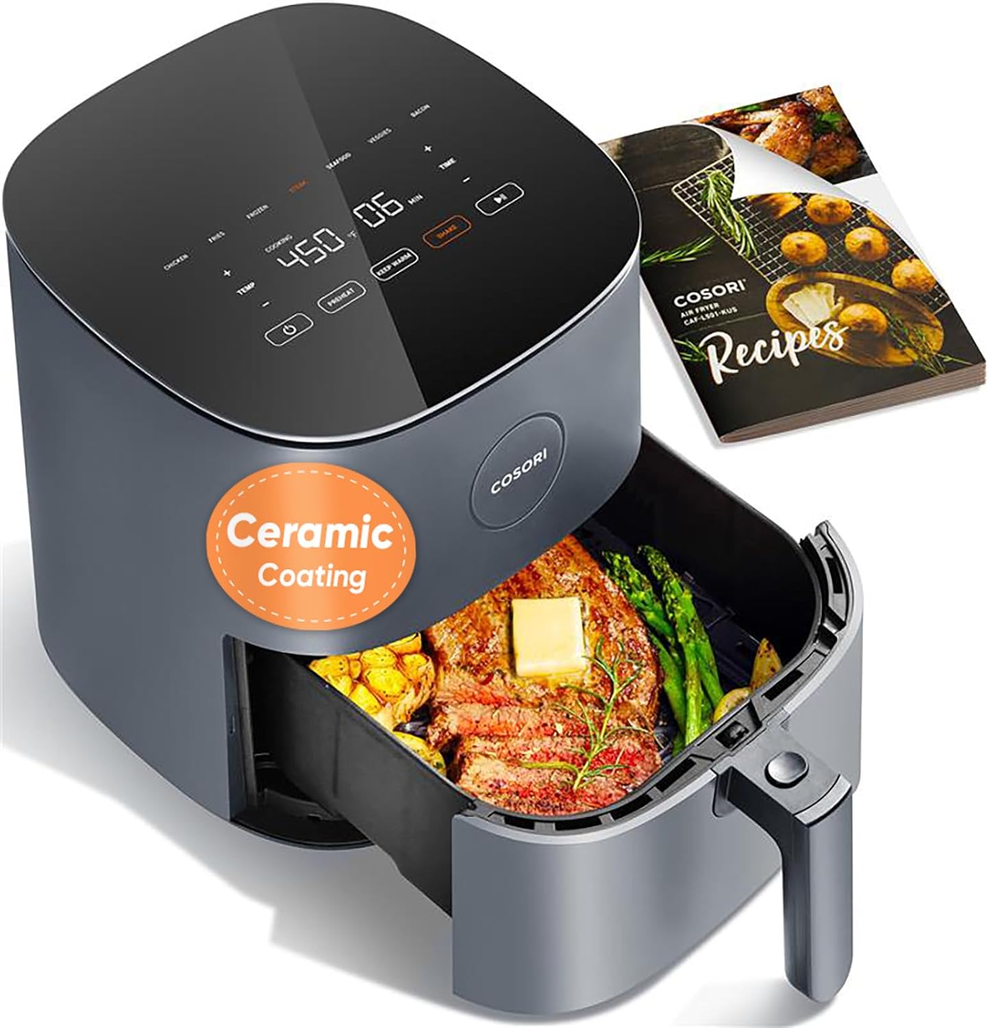 Cosori Air Fryer Pro LE 5 Qt, 9-in-1, Ceramic Coating, Shake Reminder, Grey