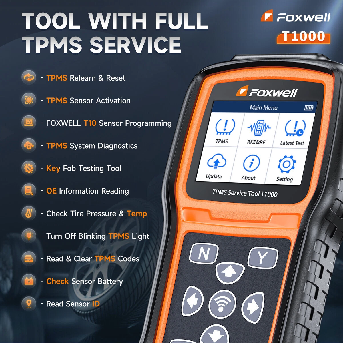 FOXWELL TPMS Programming Relearn Activation Tool, Full TPMS Services, Tire Pressure Monitor Sensor Scanner Maintenance Tool for OBD2 Cars Diagnostic Scanner Tester, T1000 TPMS Tool