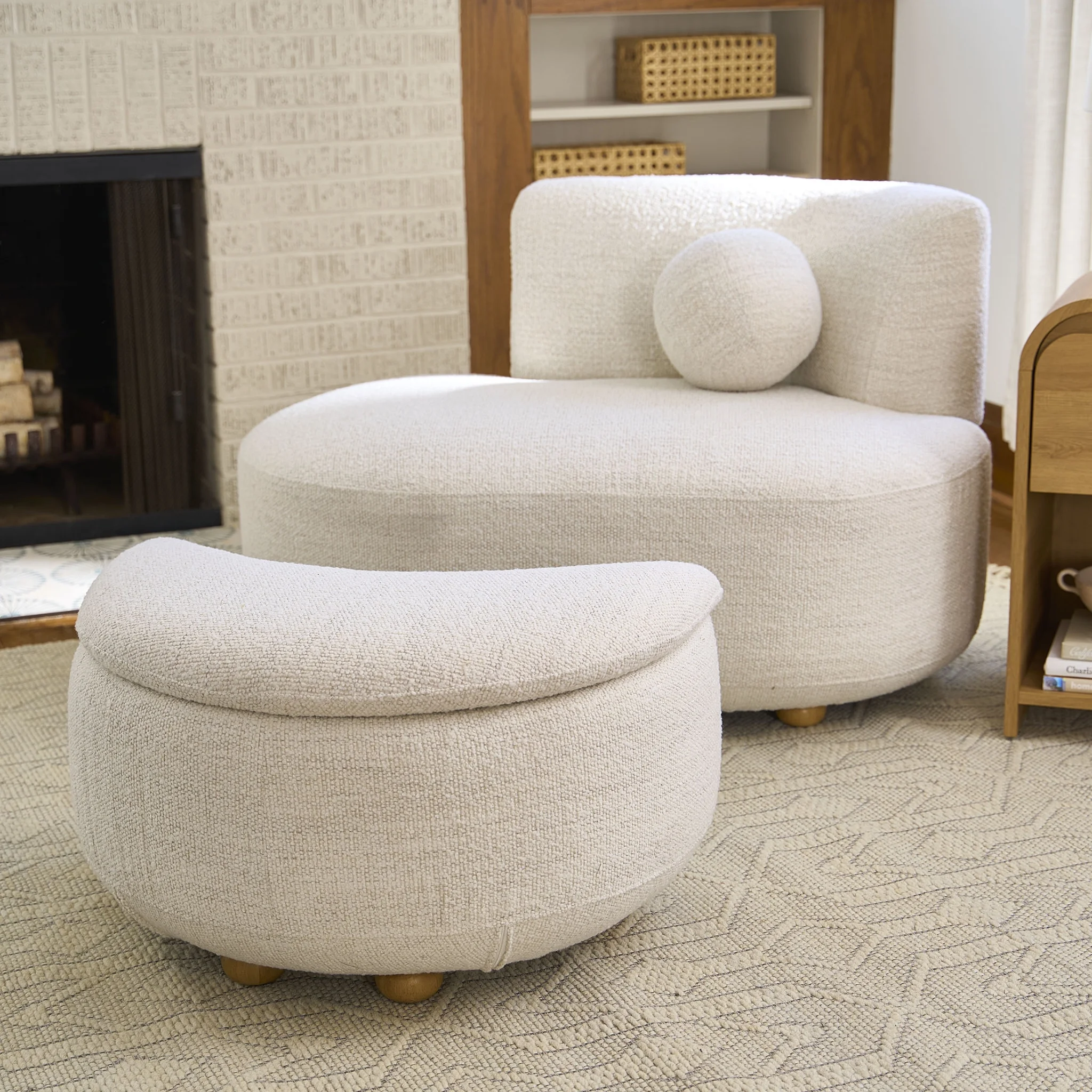 Juliet Modern Boucle Chaise Storage Ottoman, Pearl(White) - Image 2
