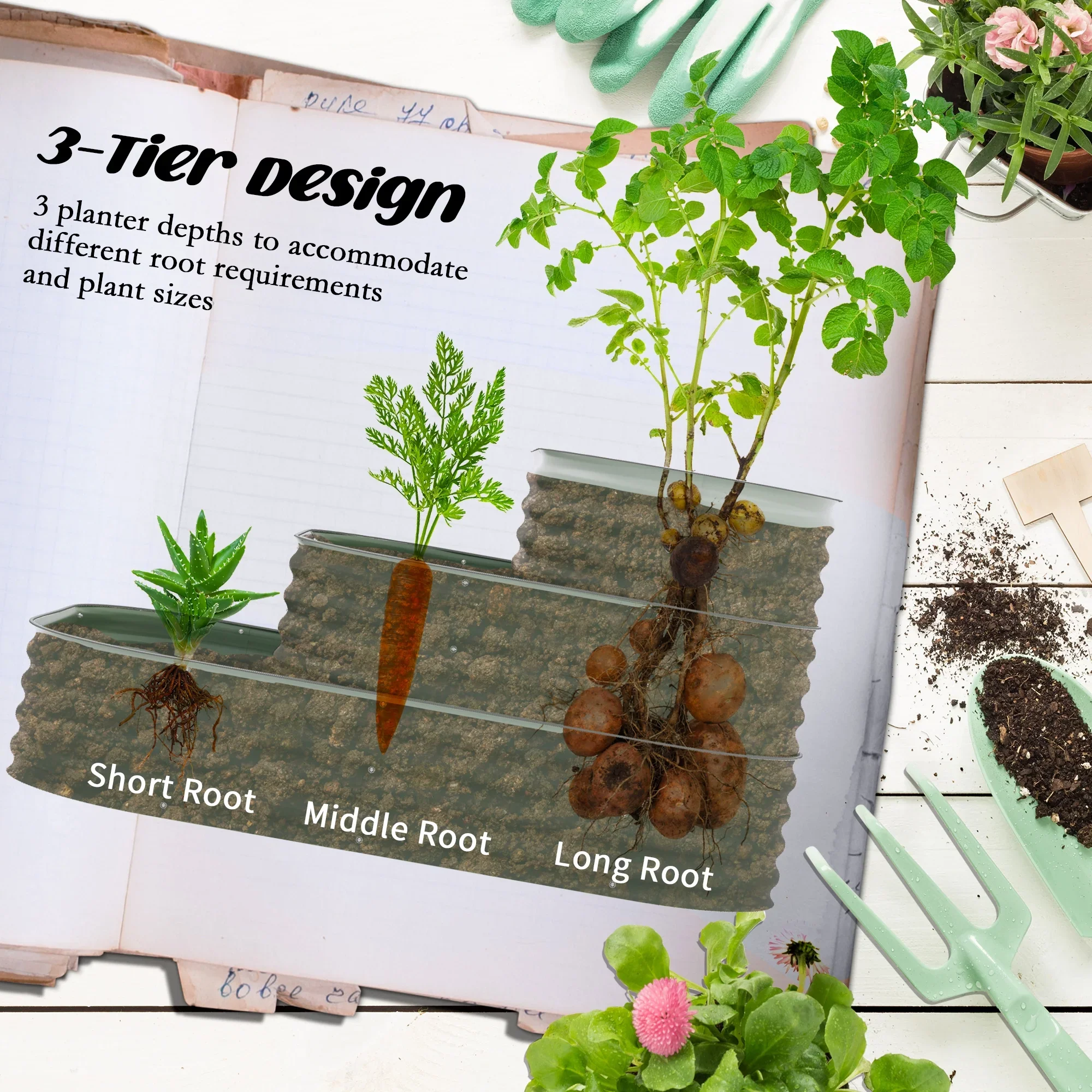 Outsunny 3-Tier Raised Garden Bed 62.25 x 43 x 32.25 Planter Set, Green