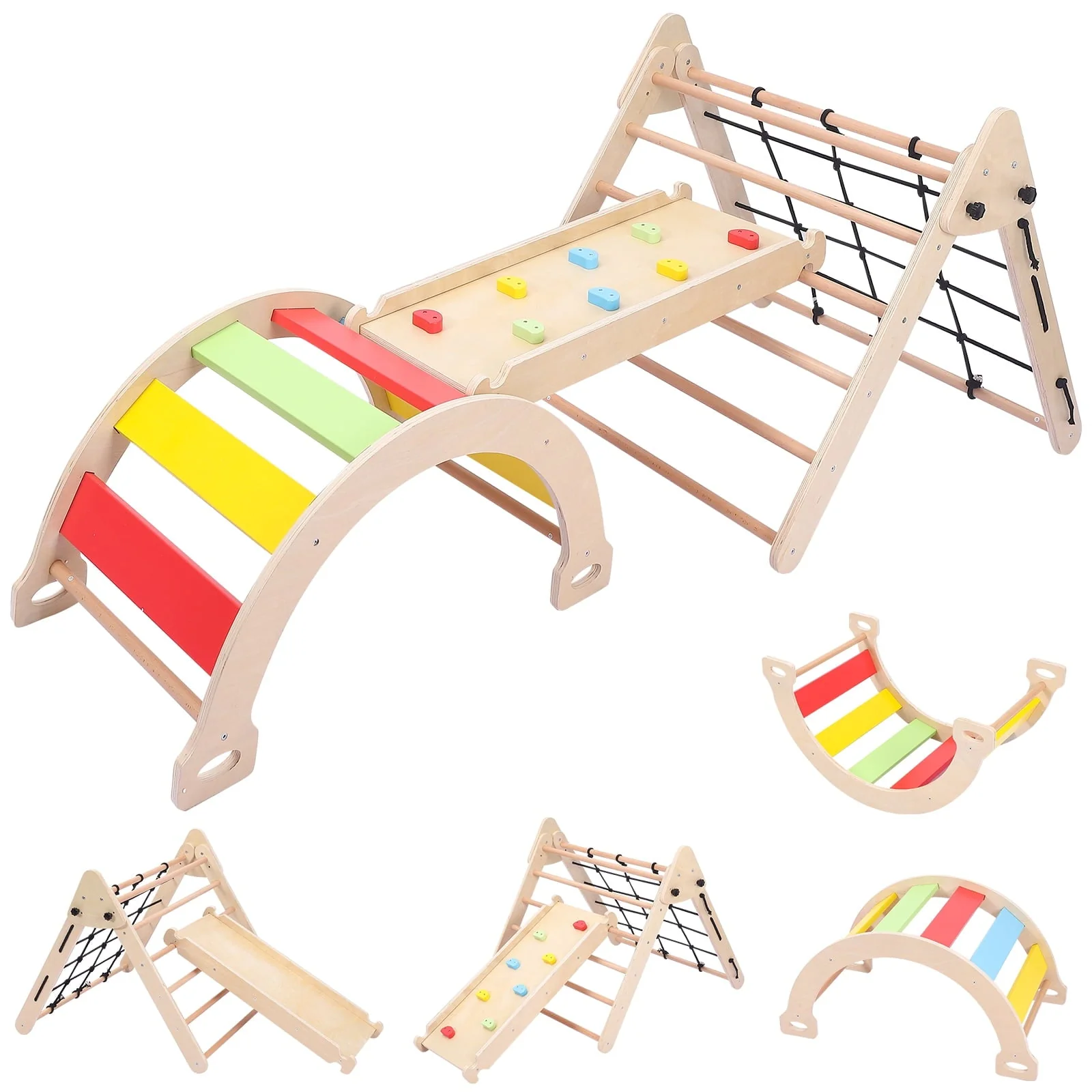 Toddler Indoor Gym Playset 2-in-1 Wooden Climbing Toys Triangle Folding Climbing for Climbing Sliding for Boys and Girls