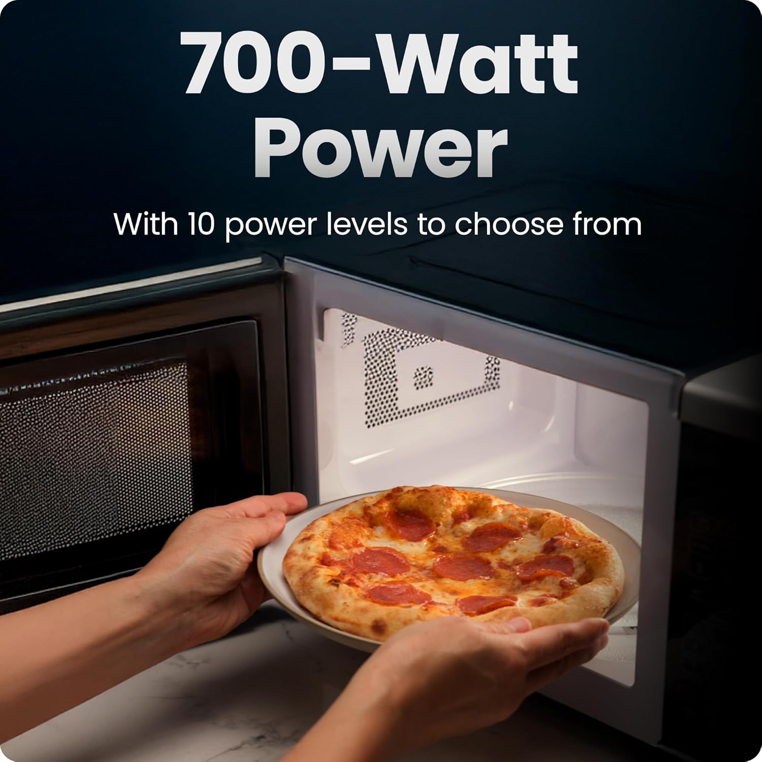 Chefman Countertop Microwave Oven 0.7 Cu700 Watts with 10 Power Levels, 6 Cooking Presets with One-Touch Express Cook, Eco Mode, Child Safety Lock, & Mute Button - Black