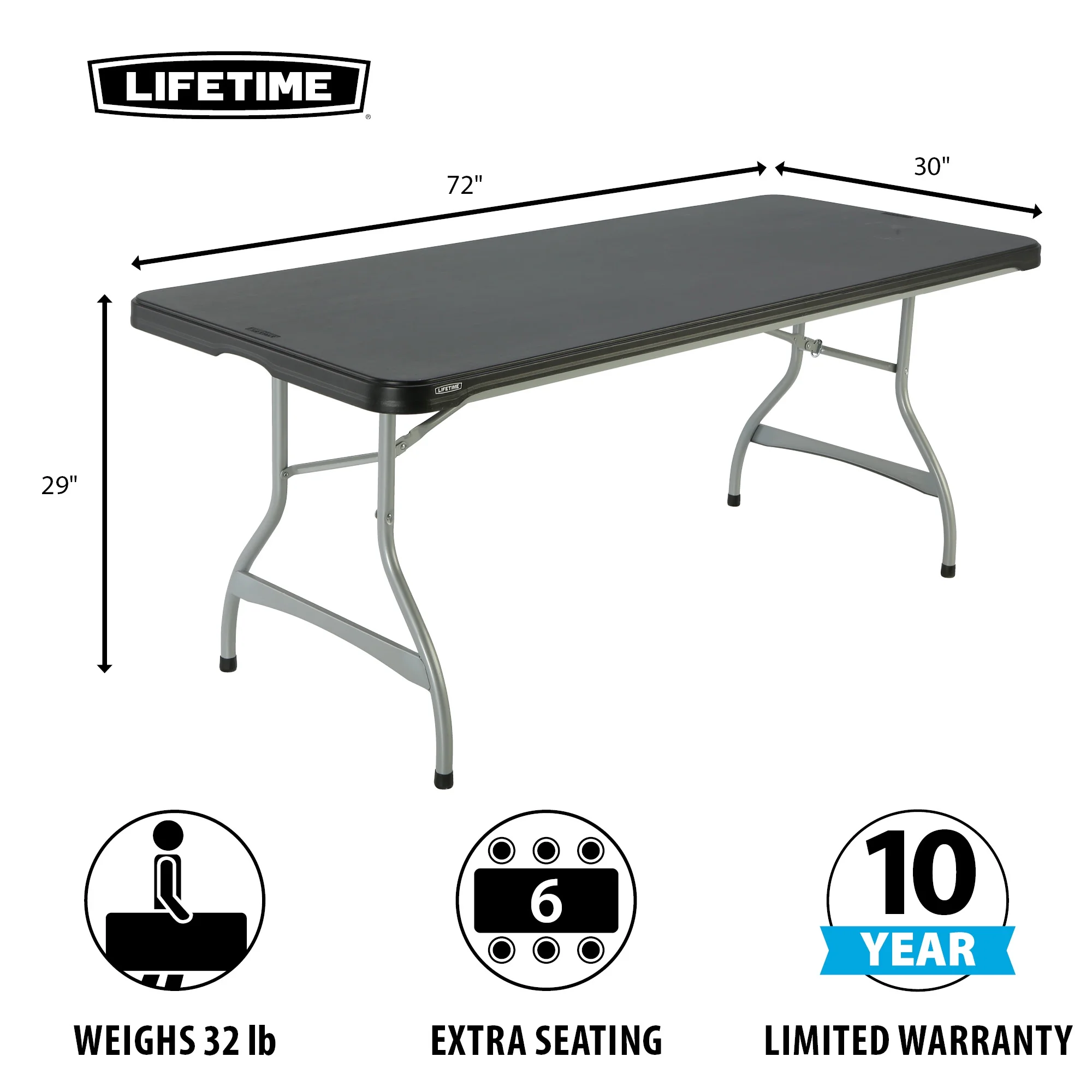 6 ft. Nesting Rectangle Folding Tables, Indoor/Outdoor, Black, 4 Pack (480350) - Image 3