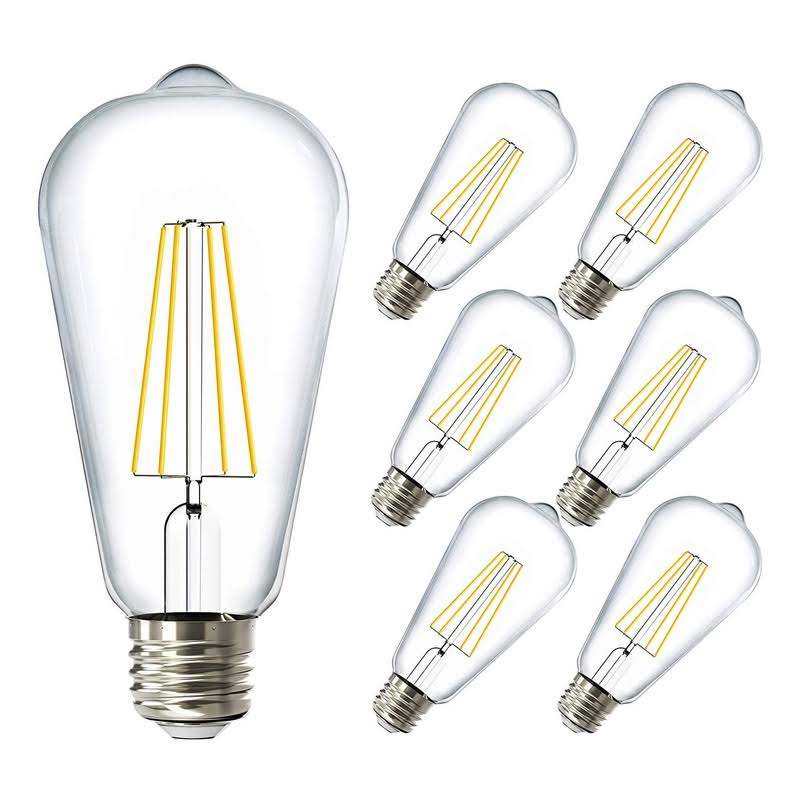 Sunco Lighting 6 Pack ST64 LED Bulb, Dimmable, 8.5w=60w, 3000K Warm White, Vintage Edison Filament Bulb, 800 lm, E26 Base, Restaurant or String Lights