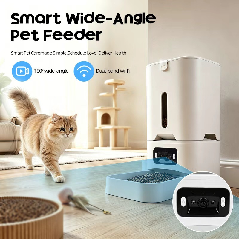White Modern Portable Smart Pet Feeder Automatic Cat/Dog Food Dispenser Large Capacity Visible Grain Window Timed Feeding