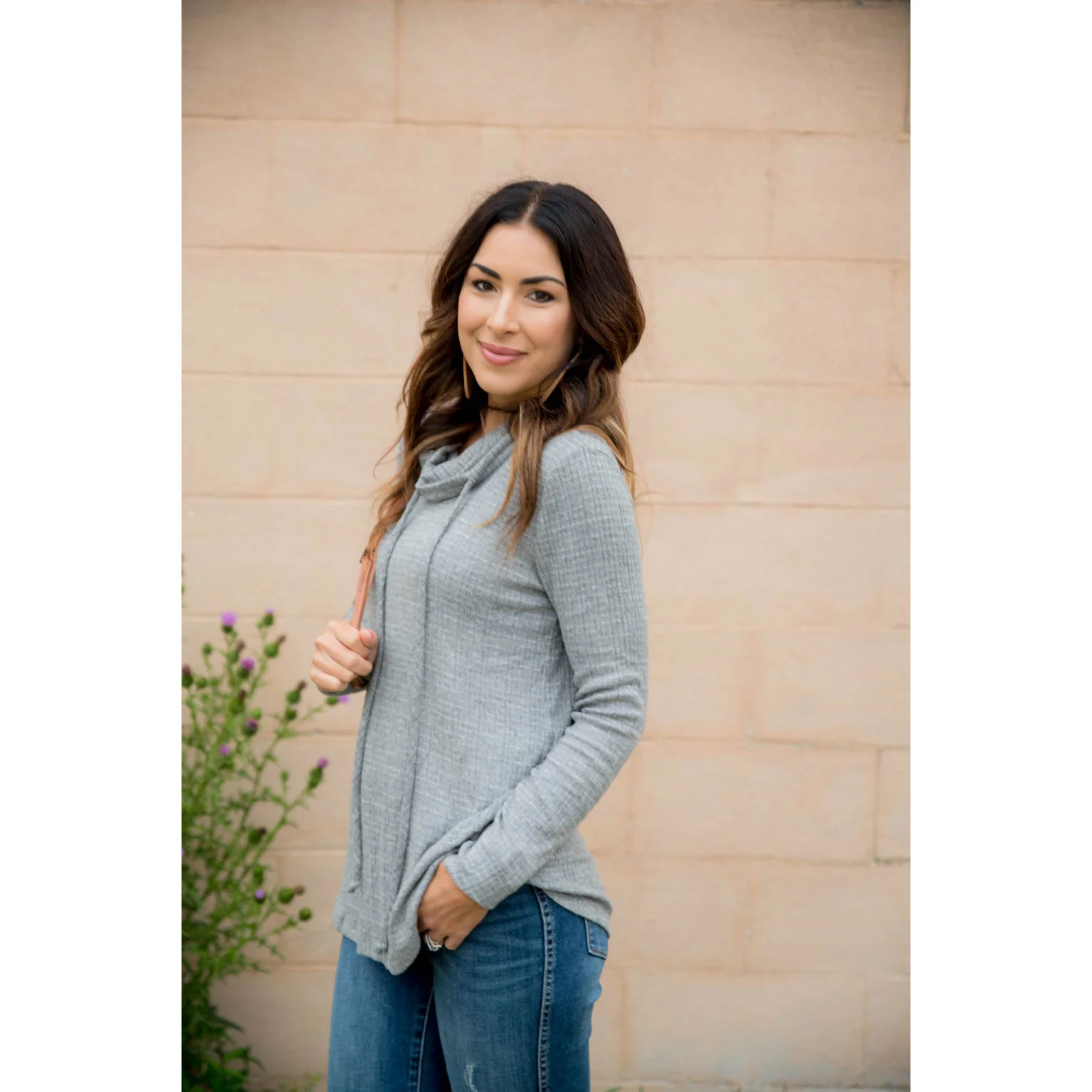 Heathered Cowl Neck Sweatshirt