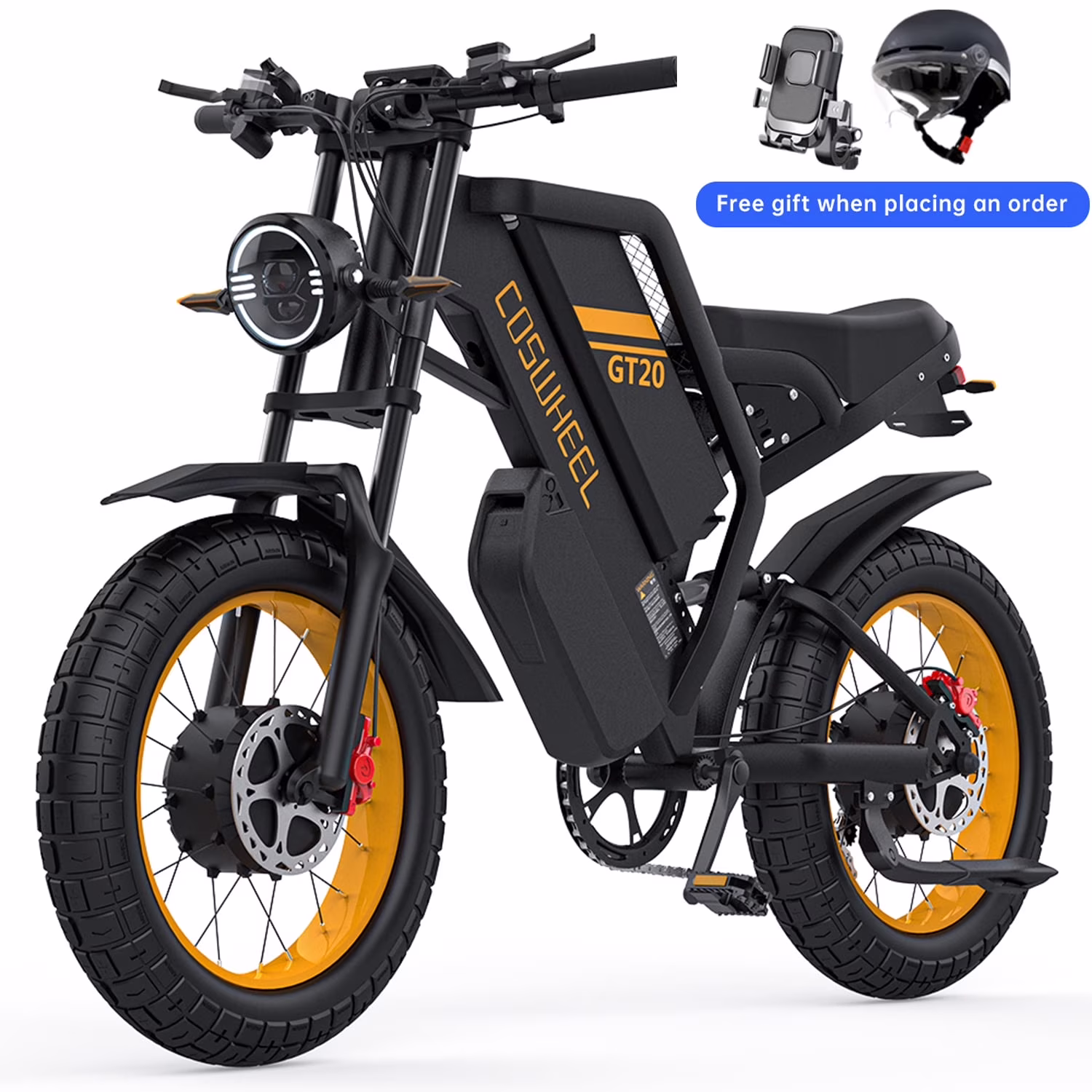 COSWHE GT20 Electric Bike for Adults, Electric Dirt Bike with 1500W Motor 48V/25ah Removable Battery, up to 31MPH & 93 Miles, Electric Motorcycle with 7 - Speed, 20