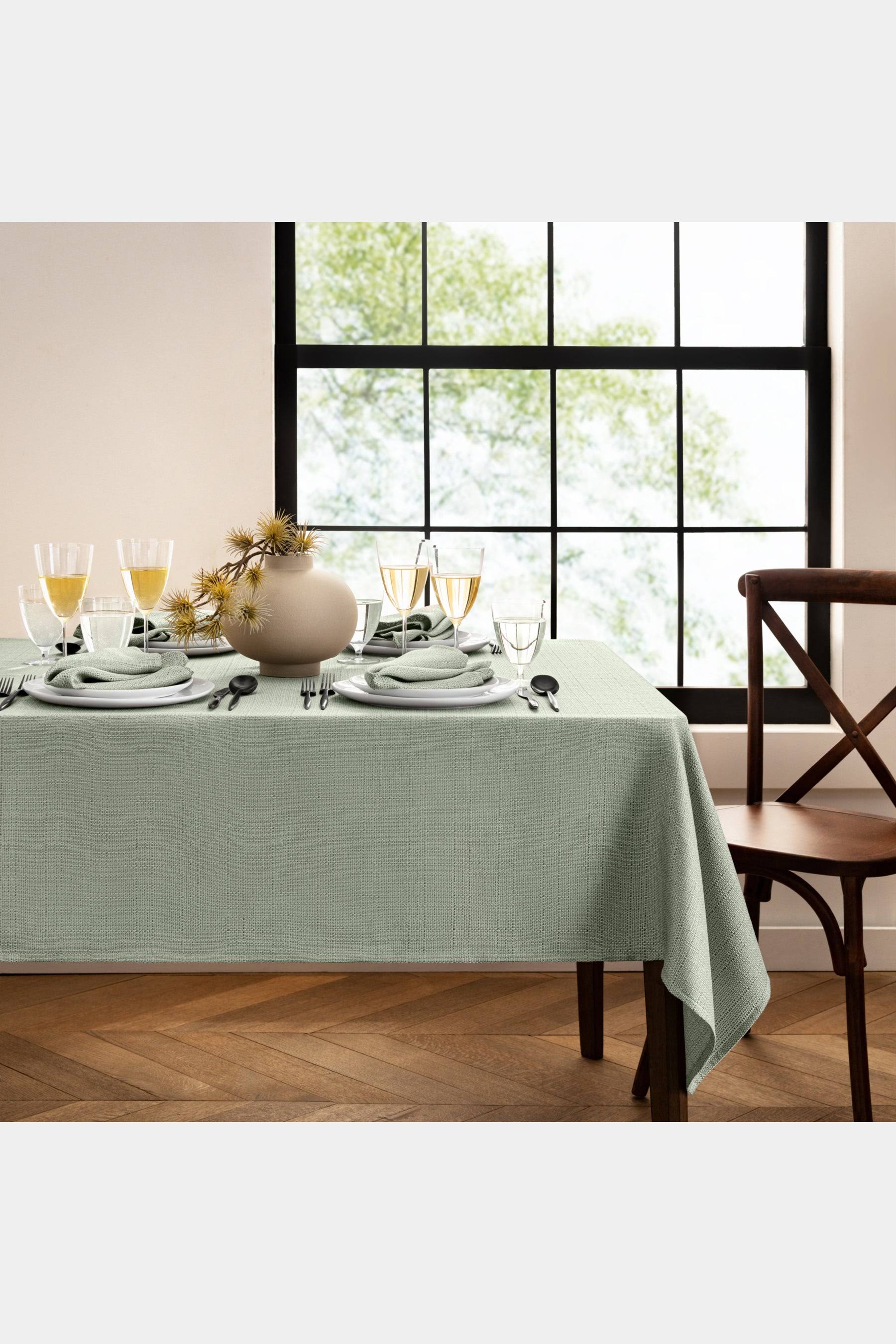 Elrene Home Fashions Laurel Solid Texture Water and Stain Resistant Tablecloth, 52