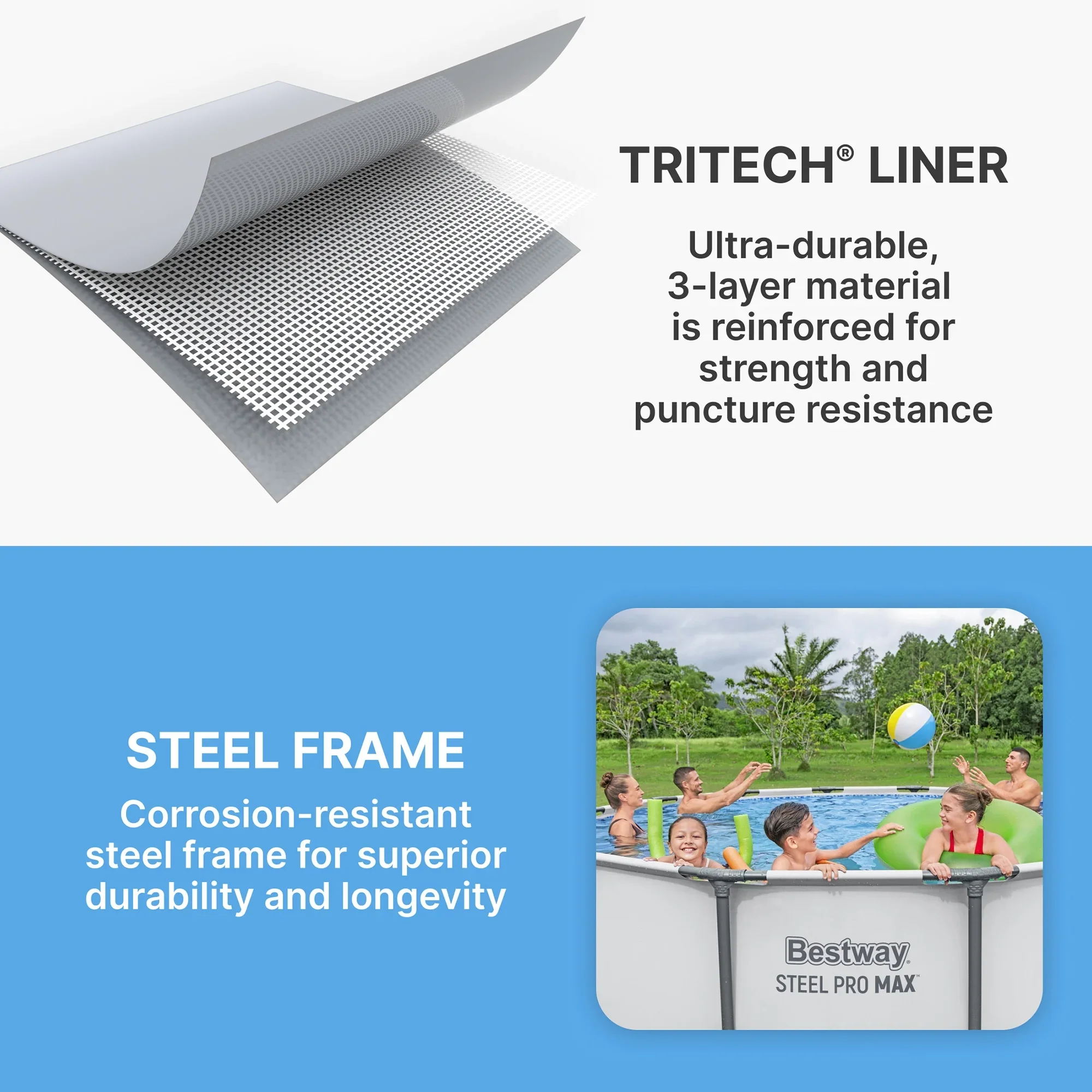 Bestway: Steel Pro MAX 15' X 48 Above Ground Pool Set - 4231 Gallon, Outdoor Family Pool, Corrosion & Puncture Resistant, Includes Filter, Pump, Ladder & Cover