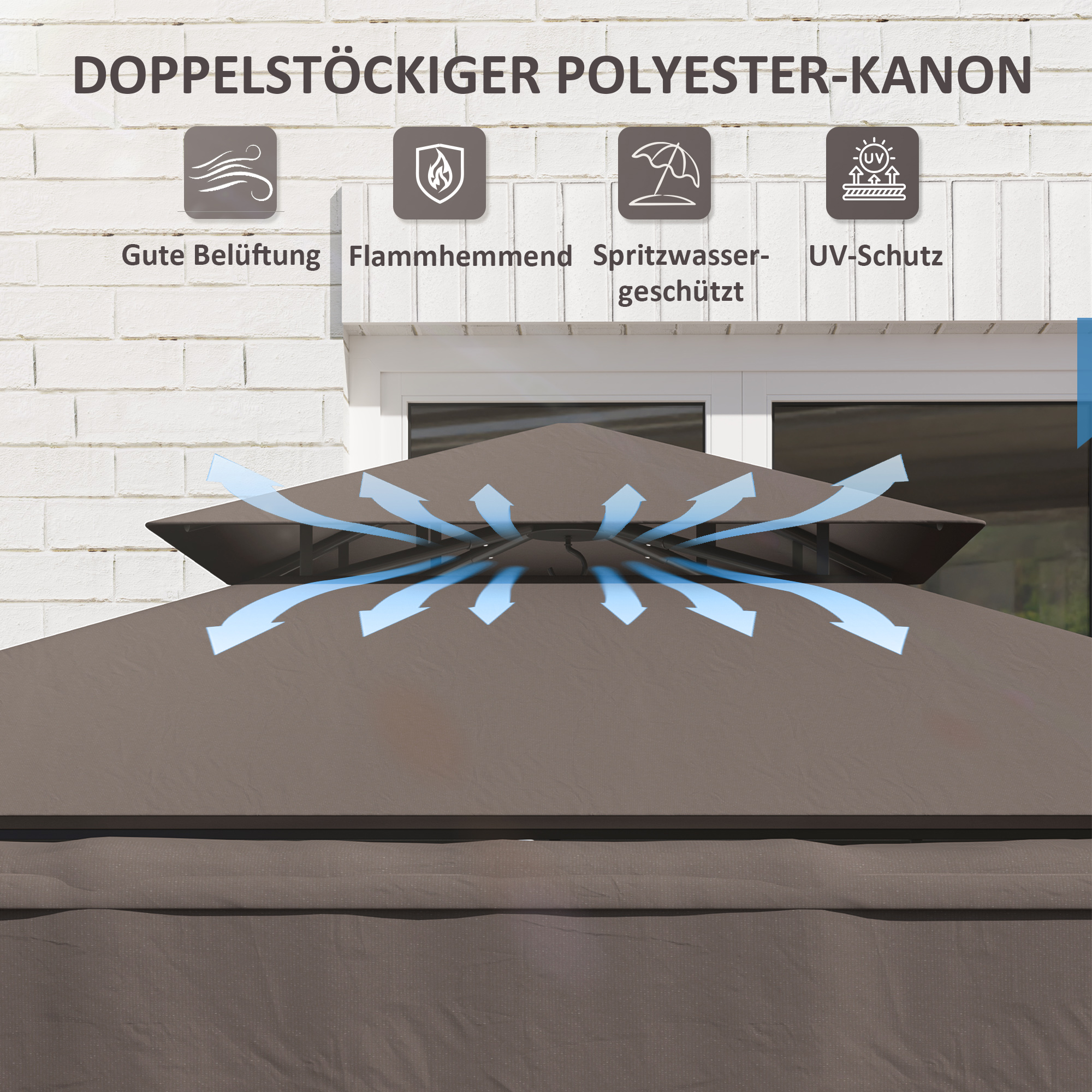 Outsunny Grillpaviljoen 242x149x248 cm Waterafstotend Vlamvertragend Tuinpaviljoen met Dubbellagig Dak Koffie