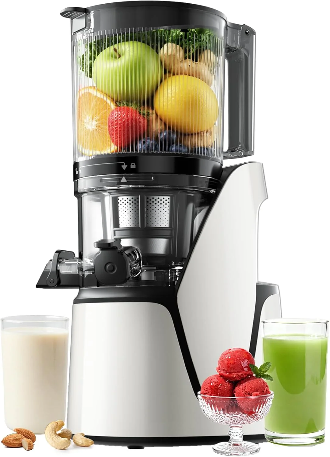 Extracteur de jus EanOruus, extracteur de jus à pression à froid 3 en 1 avec goulotte extra large et grande capacité de 3 litres (100 oz).