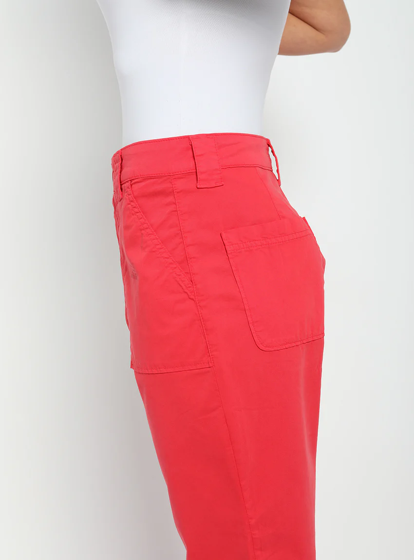 Pantalon femme taille haute rouge