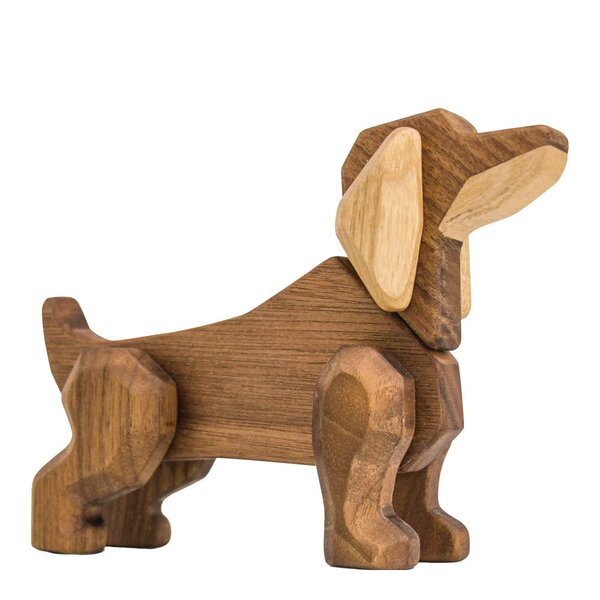 Dachshund trefigur 11 cm valnøtt/ask