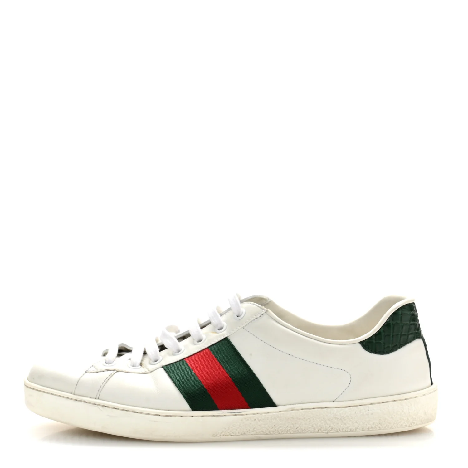 Calfskin Crocodile Web Mens Ace Sneakers 9 White Green