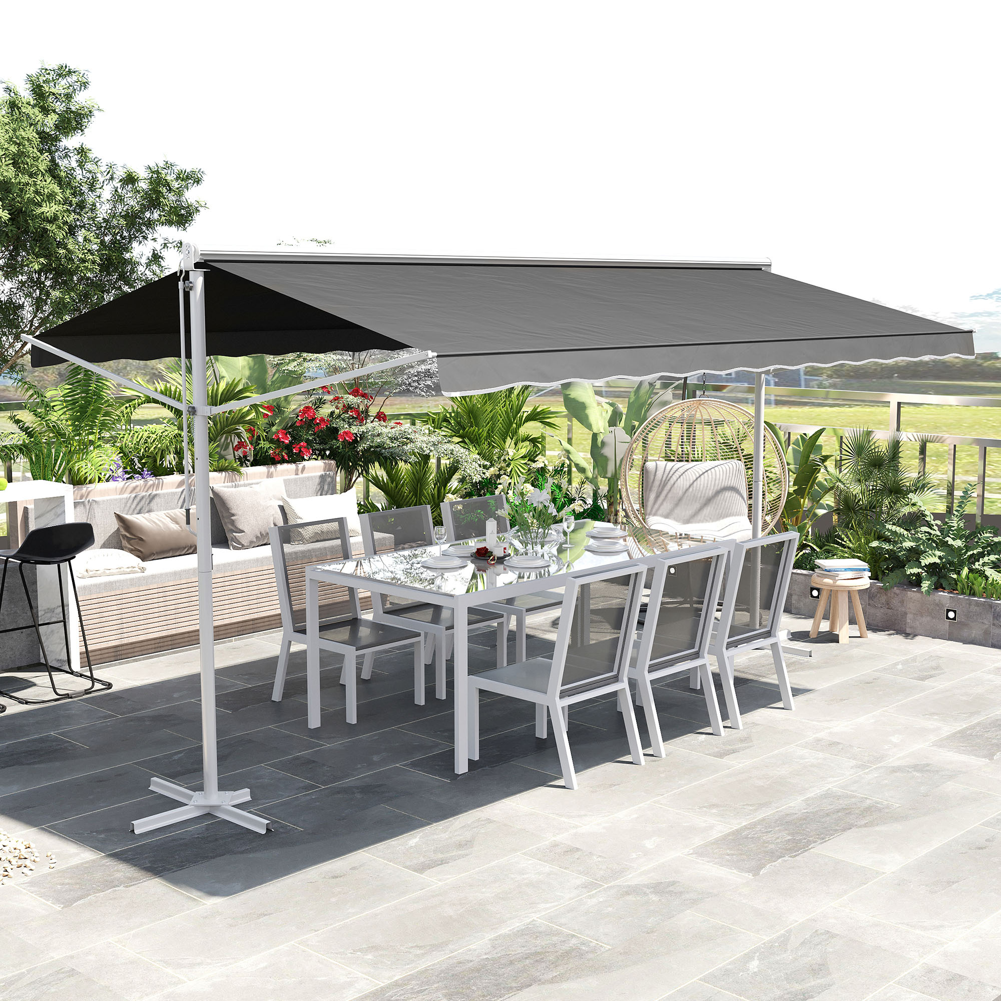 Outsunny Staande luifel met knikarm tuinluifel luifel zwengel grijs 4,5 x 3,42 m