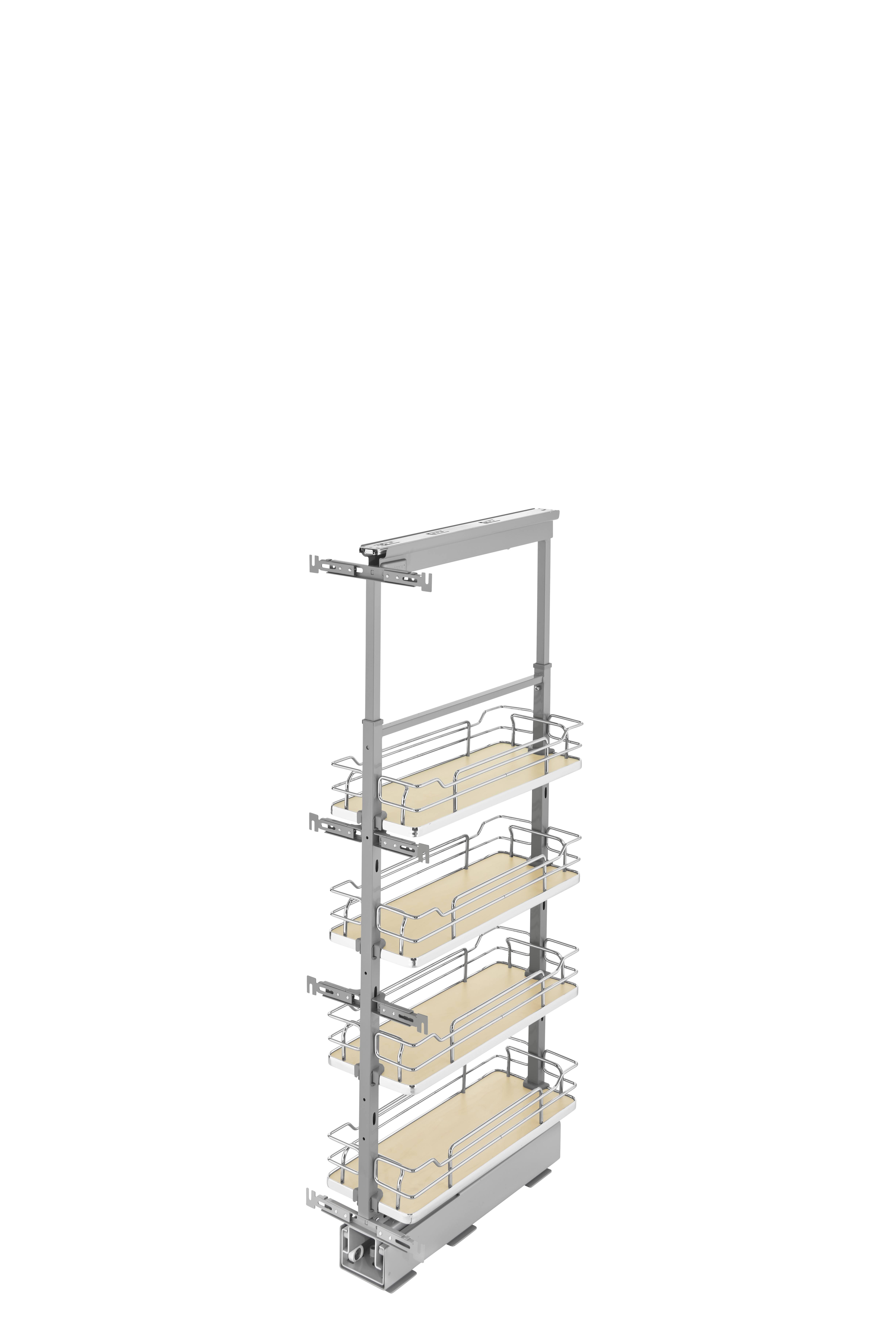Rev-A-Shelf 8 in Chrome Solid Bottom Pantry Pullout Soft Close 5343-08-Maple
