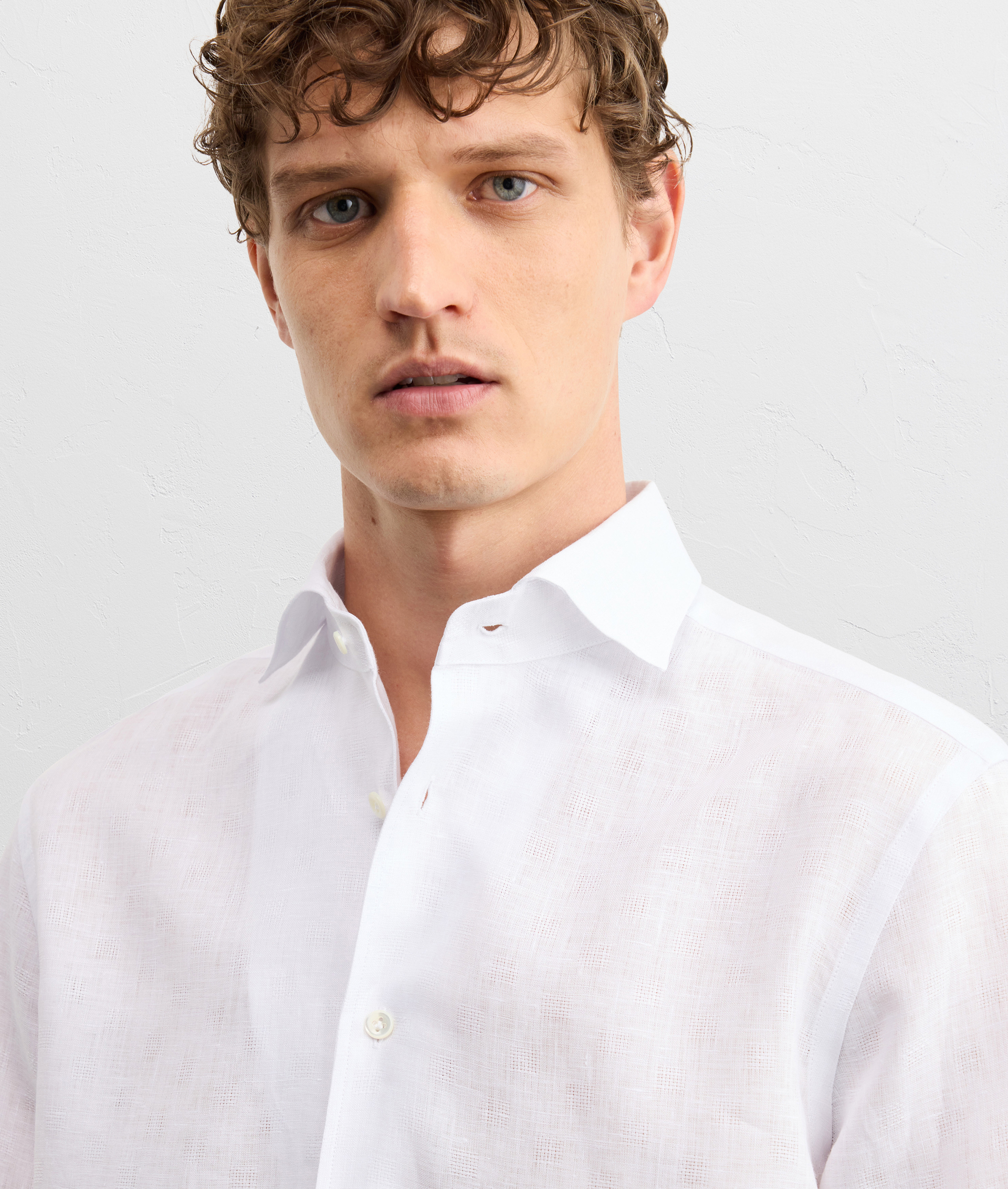 WHITE LINEN FRENCH ONE PIECE PALERMO COLLAR SHIRT