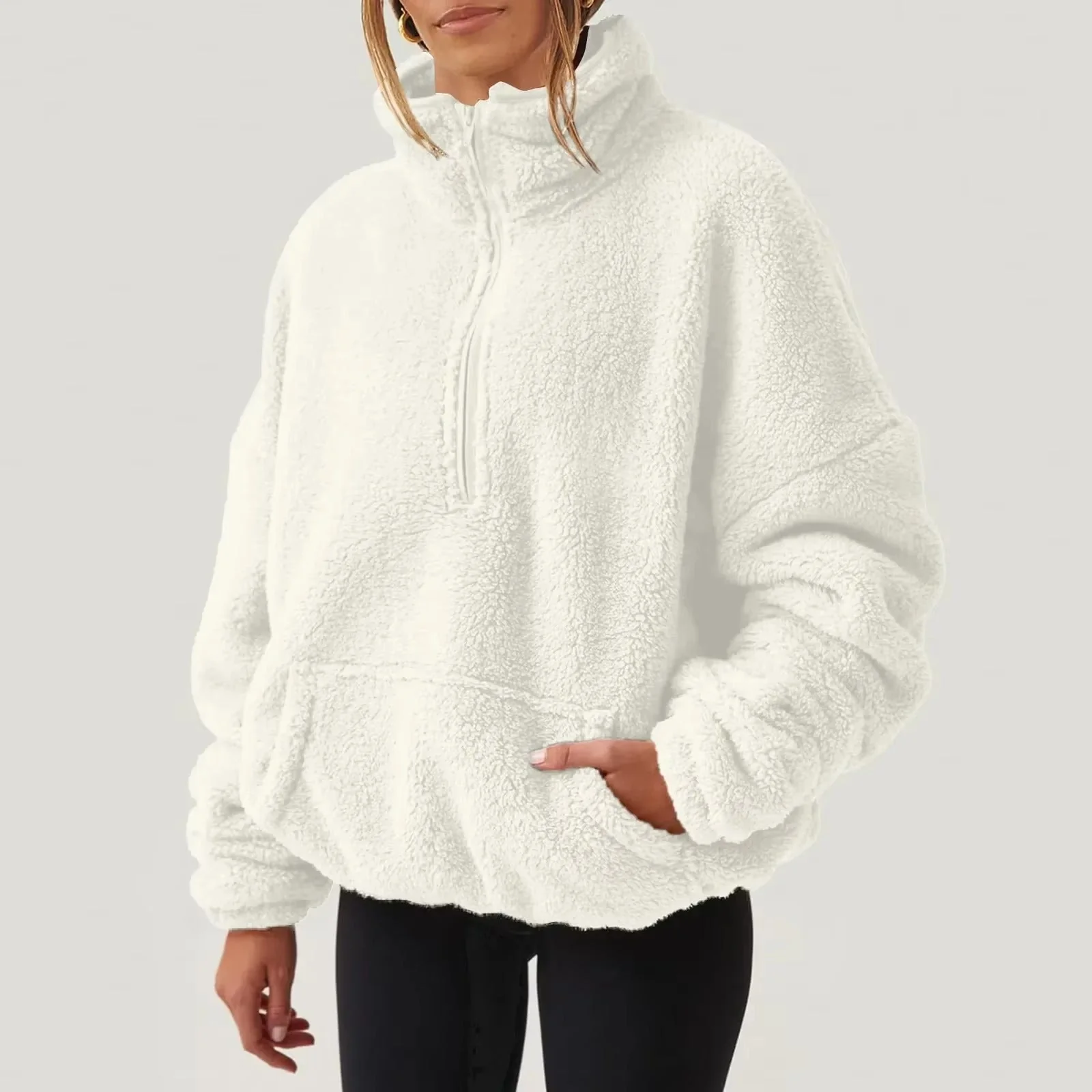 Pull polaire doux à demi-fermeture éclair pour femmes