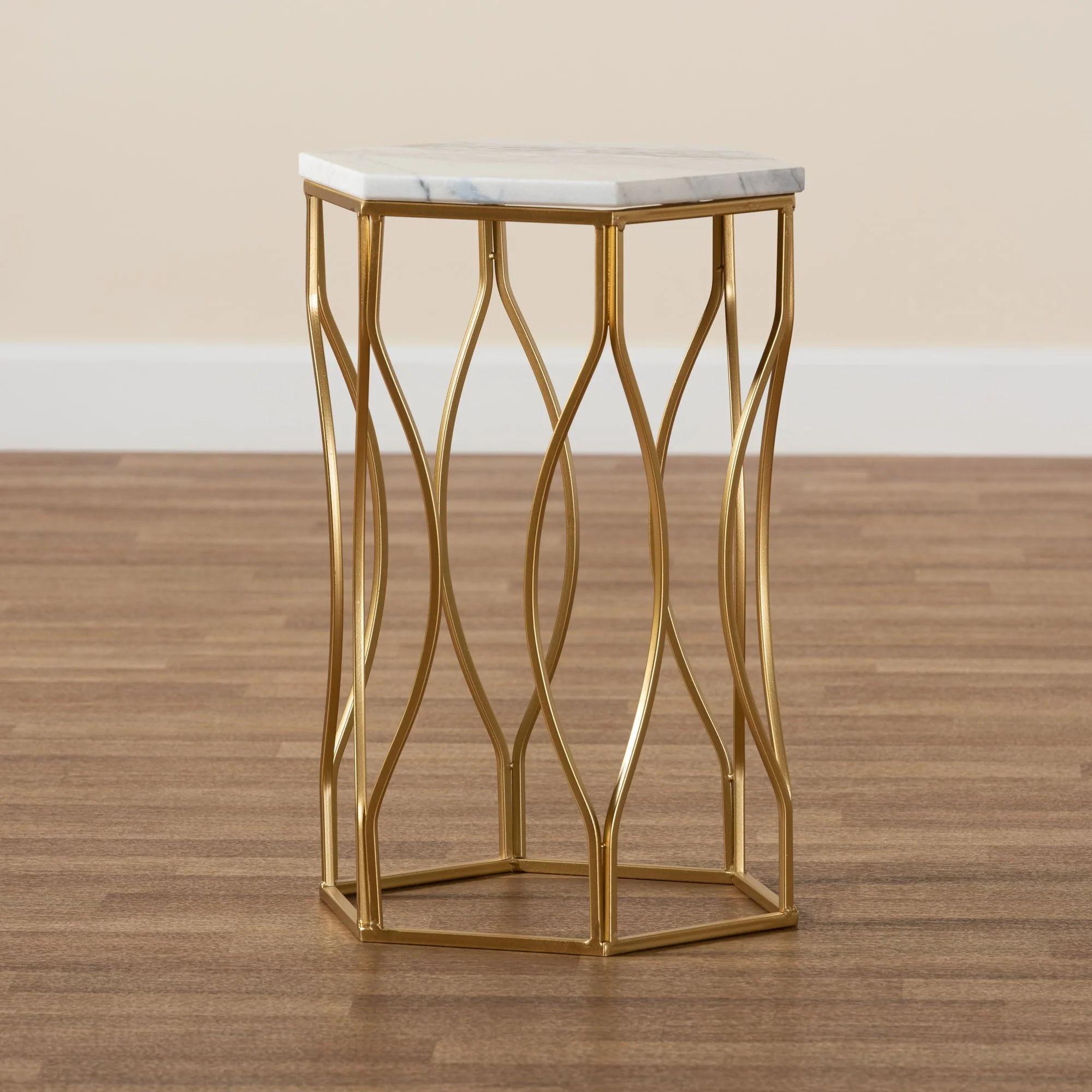 Baxton Studio Kalena Modern and Contemporary Gold Metal End Table with Marble Tabletop Image 7