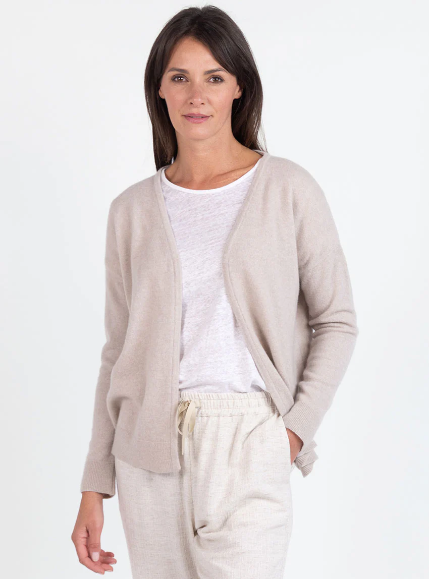 Gilet femme bord à bord laine et cachemire beige naturel
