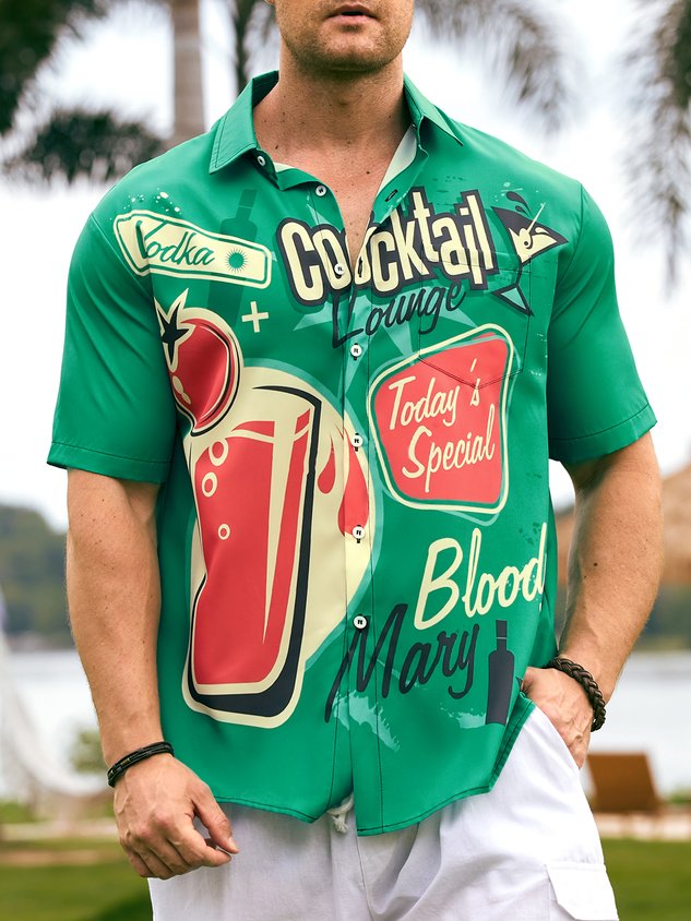 Chemise hawaïenne à manches courtes avec poche poitrine cocktail