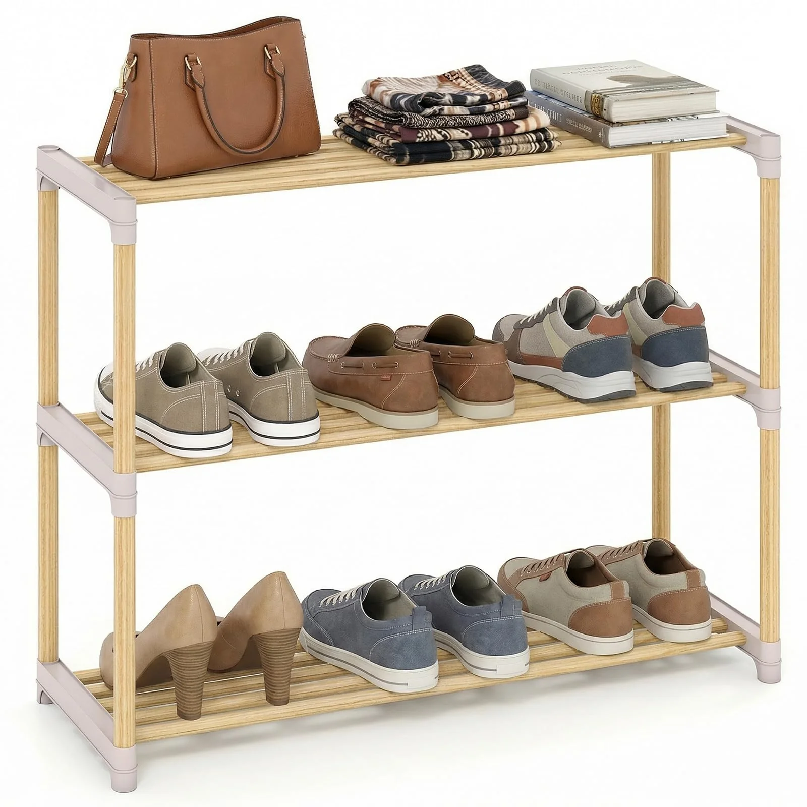 Tangkula 3-Tier Solid Wood Shoe Rack