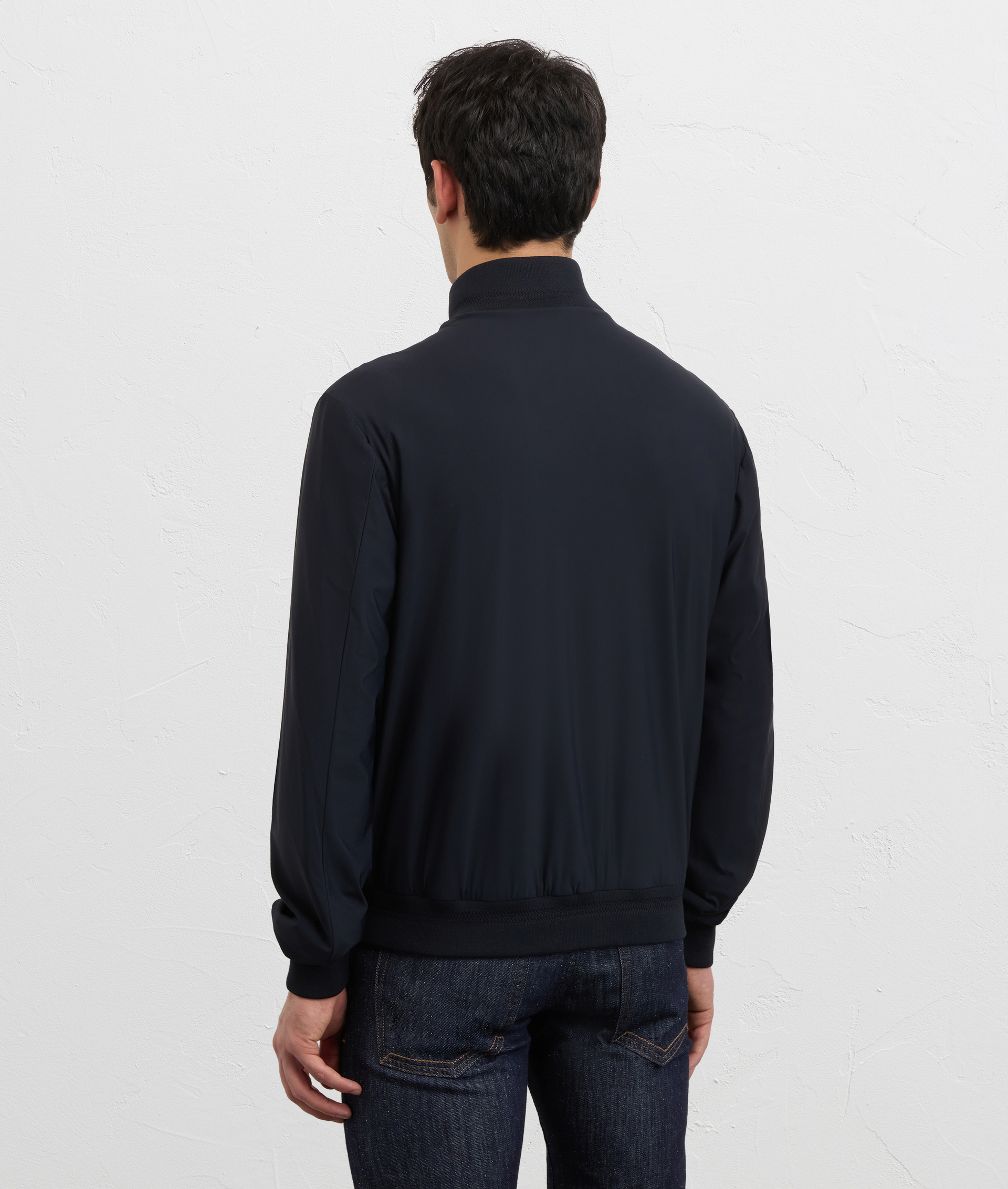 NAVY BLUE WATER REPELLENT LIGHTWEIGHT POLYESTER BOMBER JACKET