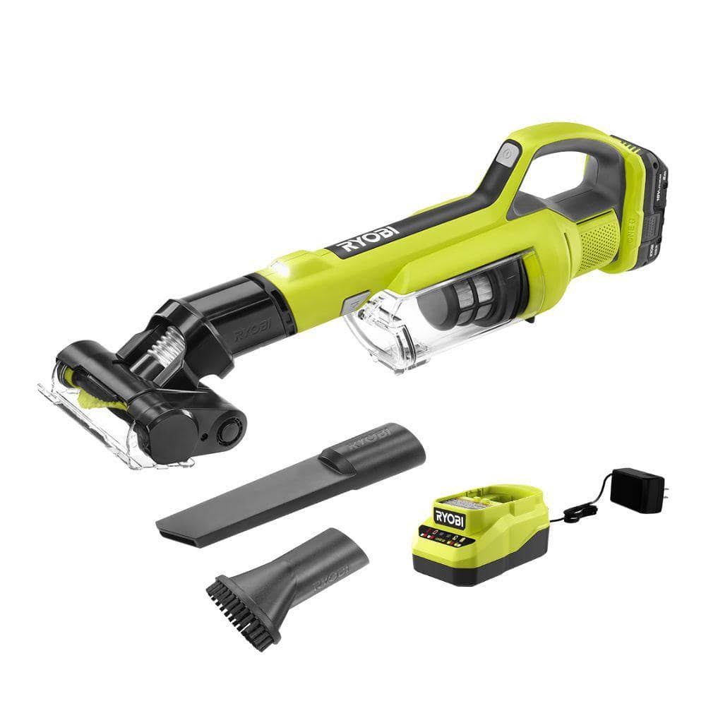 Ryobi ONE+ 18V Cordless Hand Vacuum with Powered Brush Kit with 2.0 Ah
