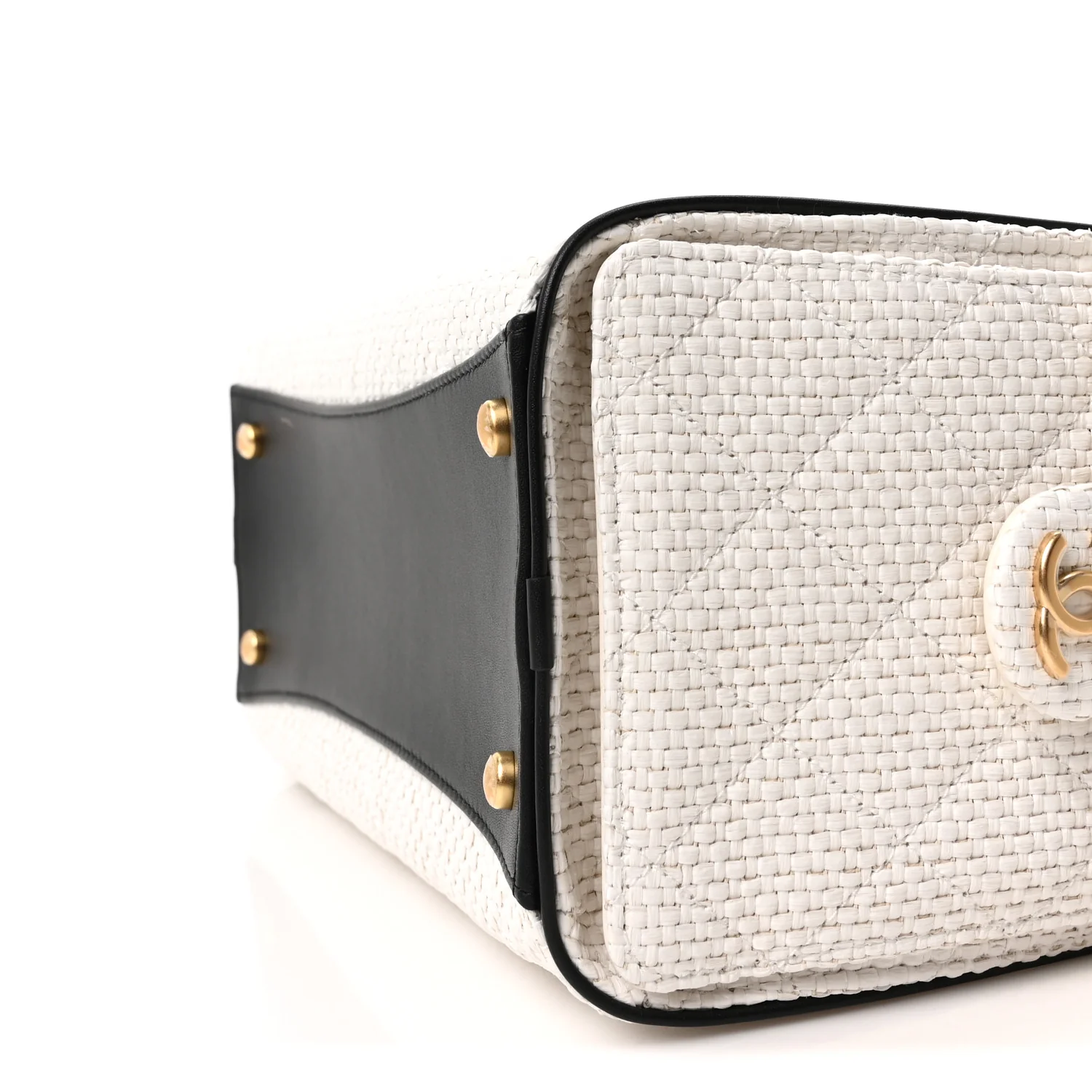 Braided Raffia Calfskin Quilted Small Chanel 25 Handbag White Black