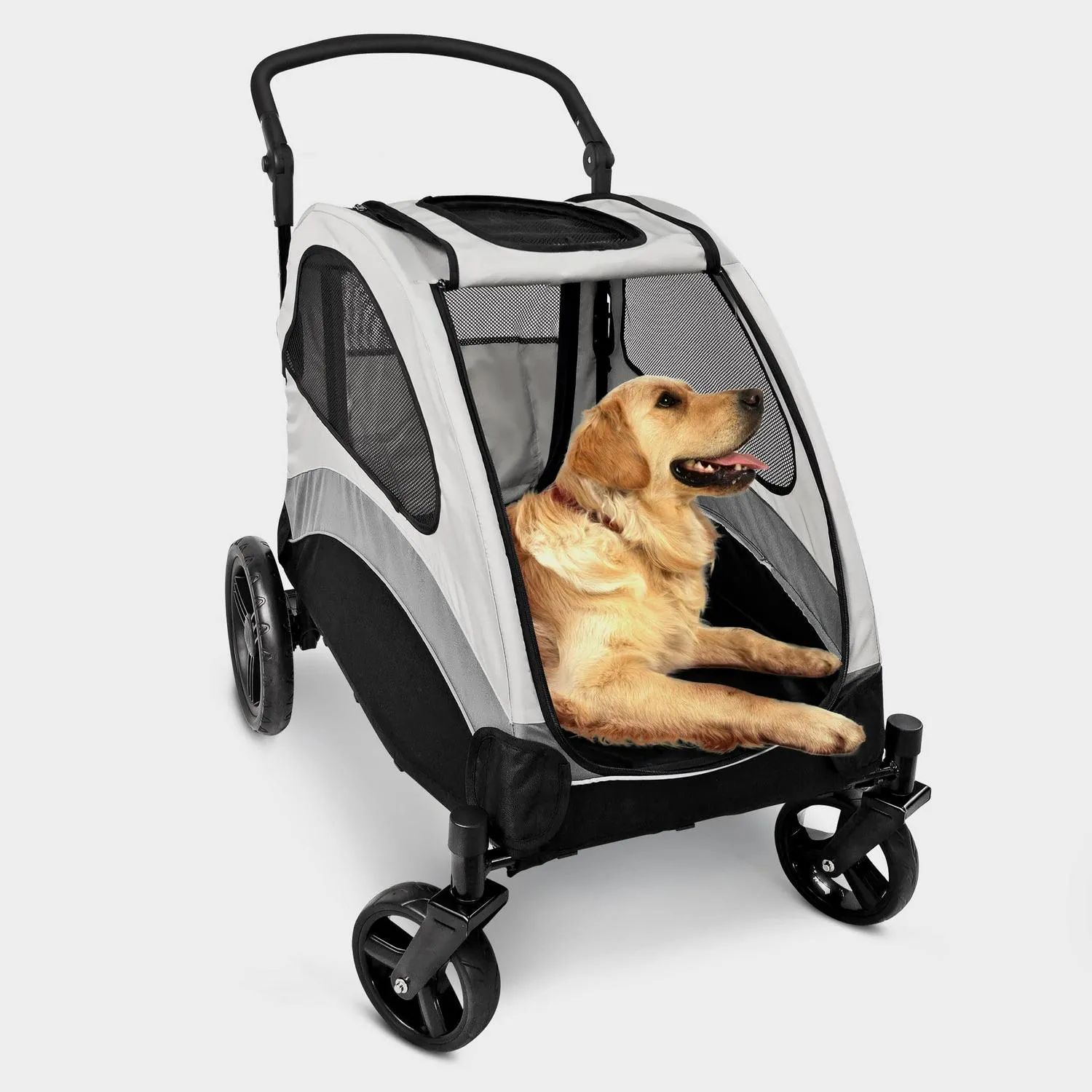 Poussette pliable pour animaux de compagnie, idéale pour un grand chien ou deux chiens et chats, avec 4 roues.