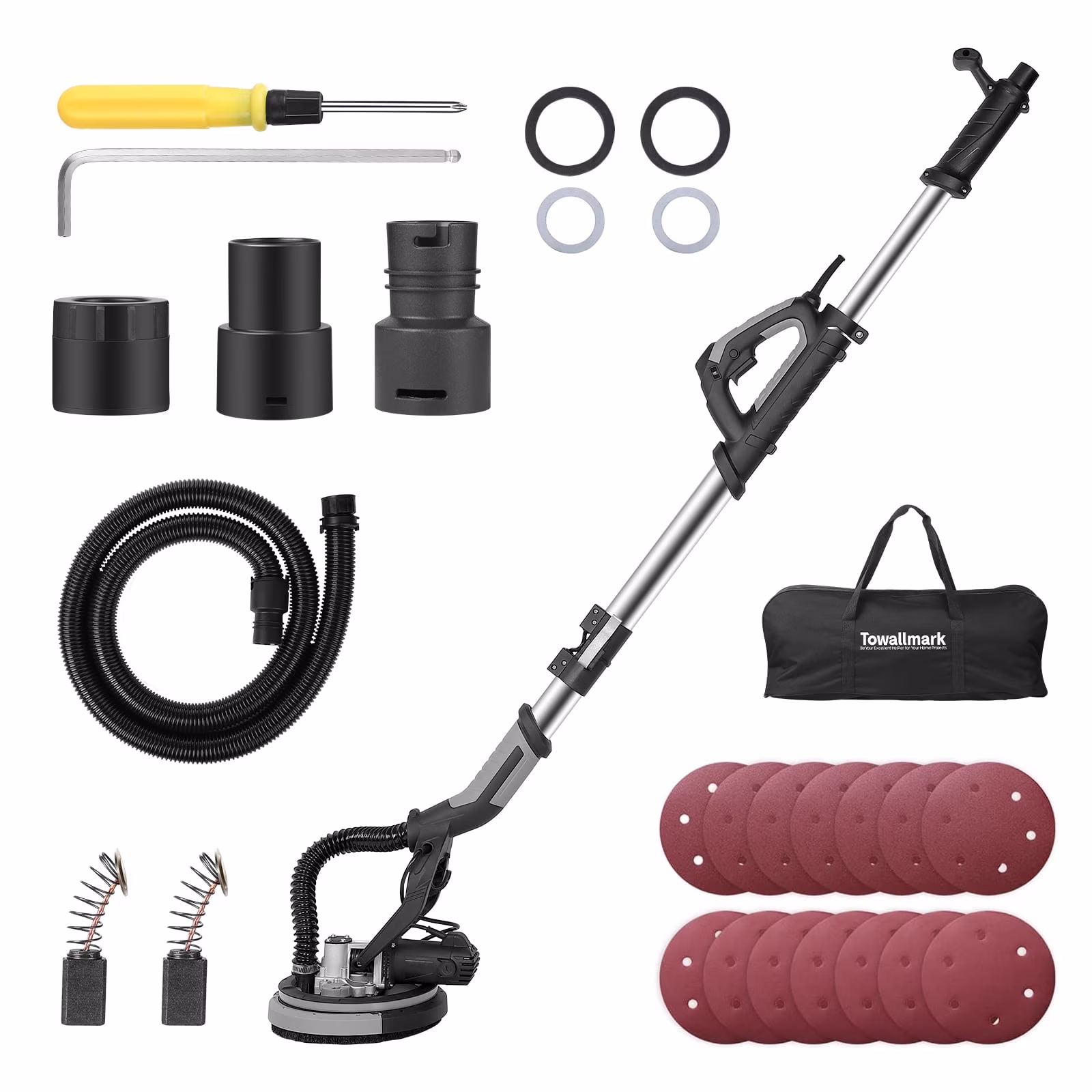 Garvee Drywall Sander,750W Electric Drywall Sander 7 Variable Speed 900-1800 RPM Sander with LED Light, 14 Pcs Sanding discs, Extendable Handle, Dust Hose, Storage Bag
